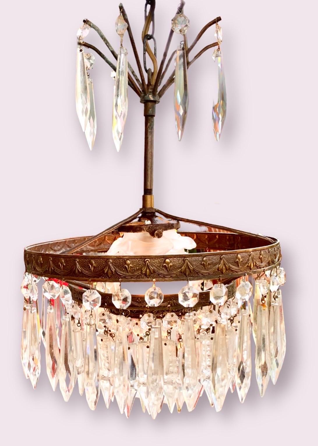 Bronzed Vintage Tiered Crystal & Brass Chandelier