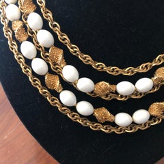 1970s Vintage Trifari White Lucite and Trifanium Necklace