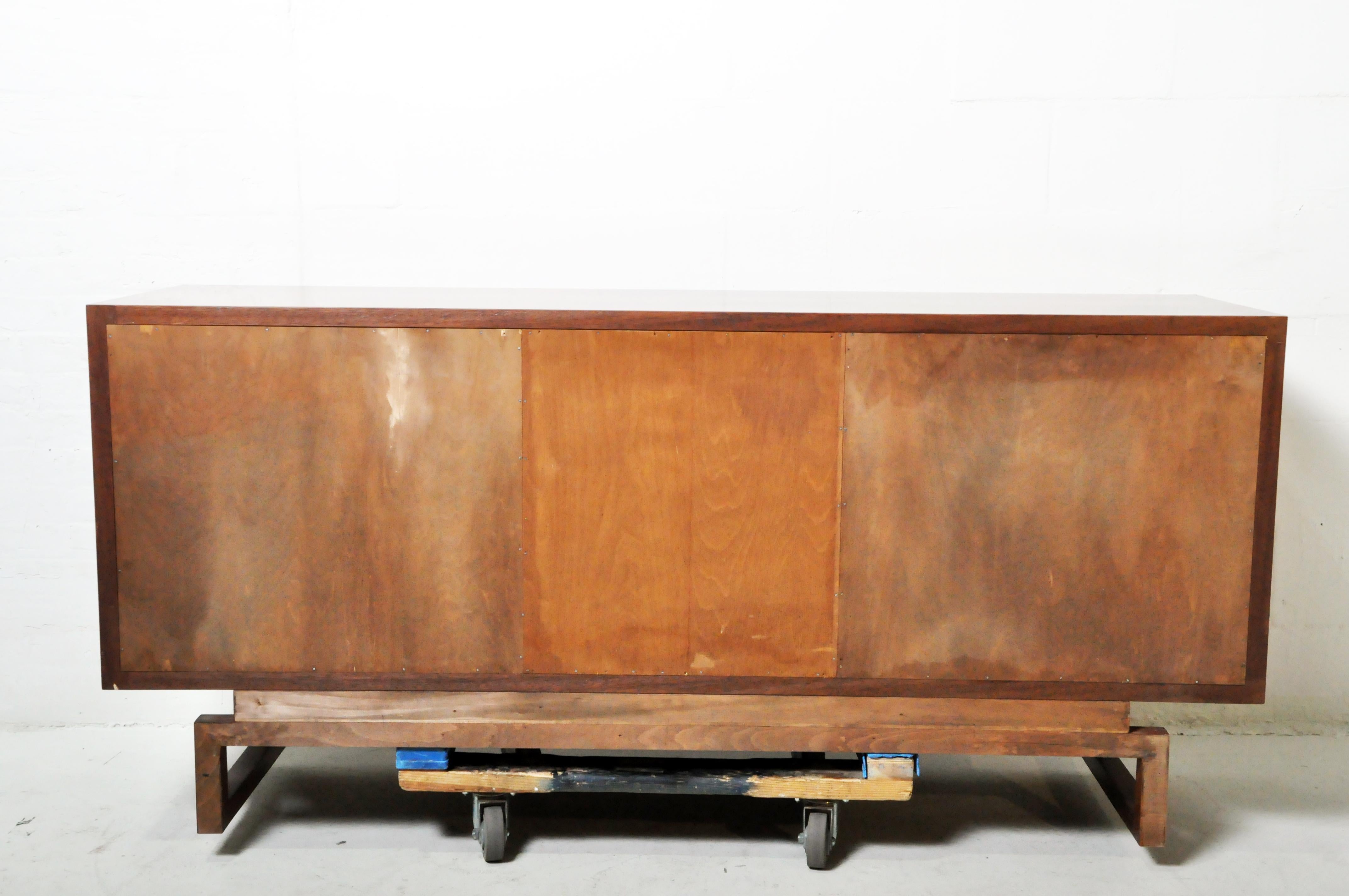 Vintage Walnut Sideboard with Two Brass Doors and Three Drawers 2