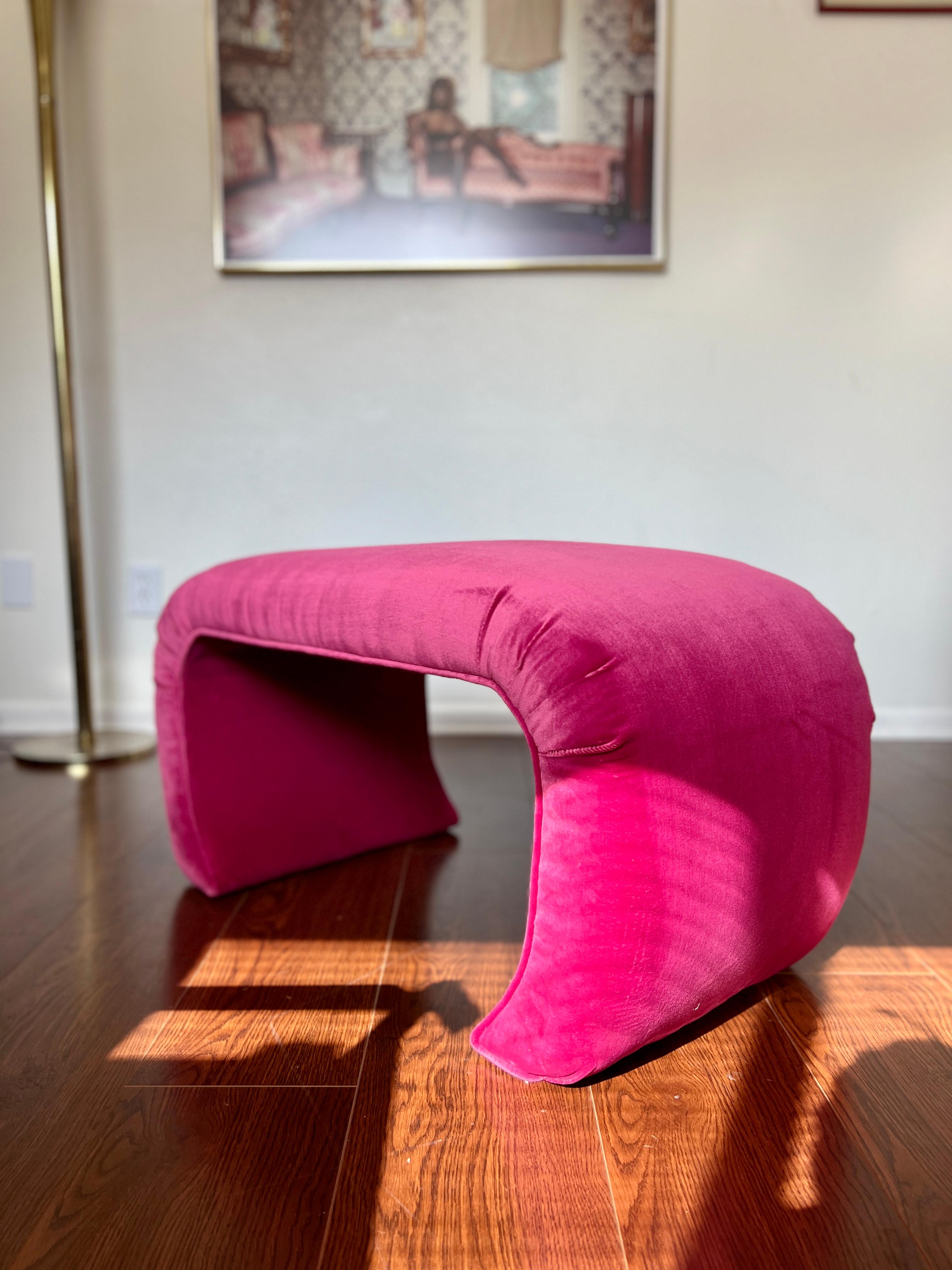 Velvet A vintage waterfall ottoman reupholstered in a hot pink performance velvet