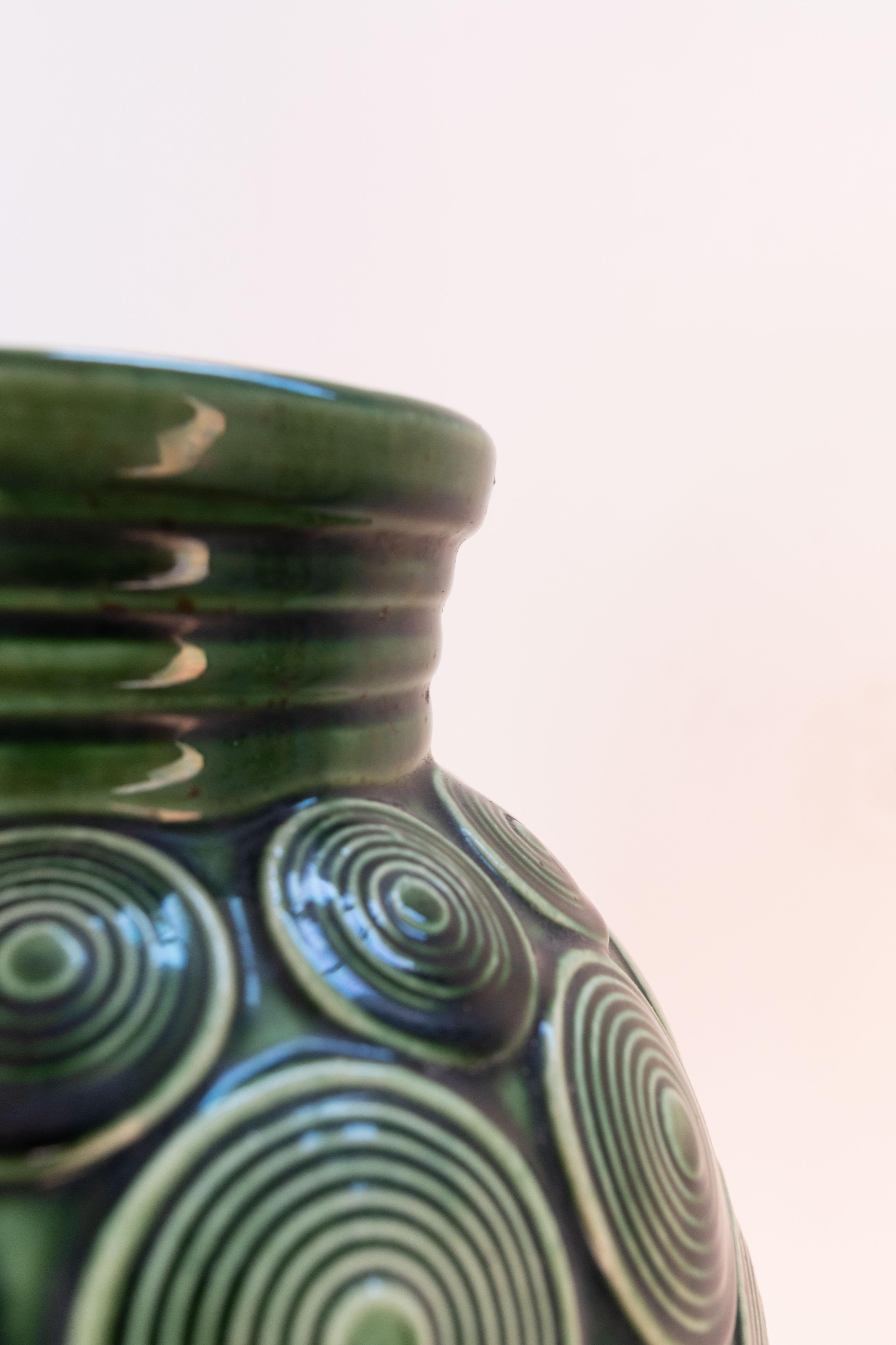 20th Century A vintage West Germany green glazed pottery vase