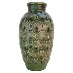 Vase vintage en poterie émaillée verte de Greene & Greene