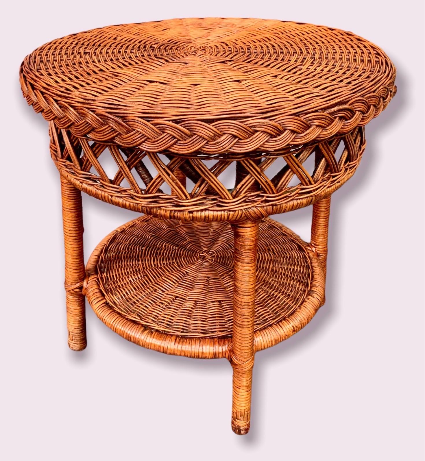 Vintage Wicker over Rattan Rd. End/Side Table 3