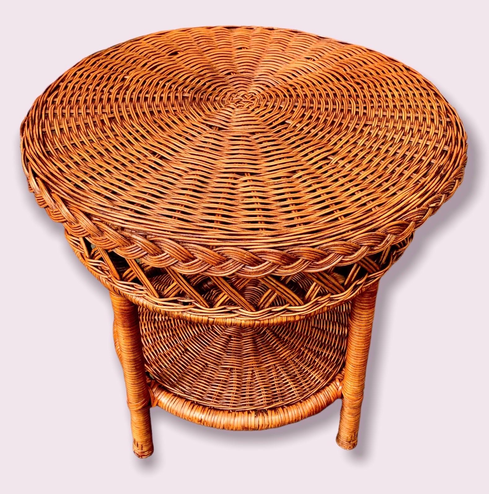 Bohemian Vintage Wicker over Rattan Rd. End/Side Table