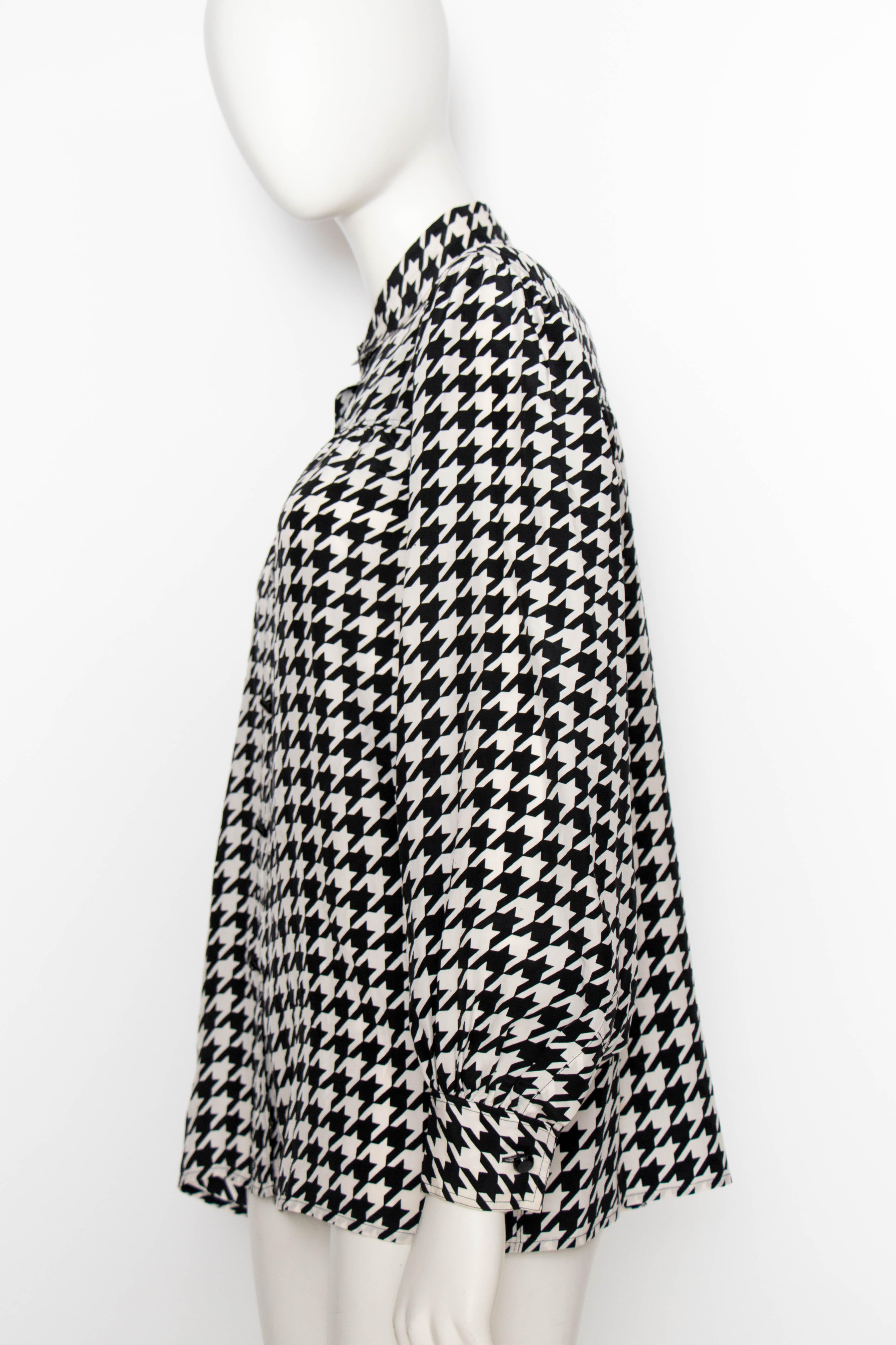 Gray A Vintage Yves Saint Laurent Houndstooth Silk Blouse