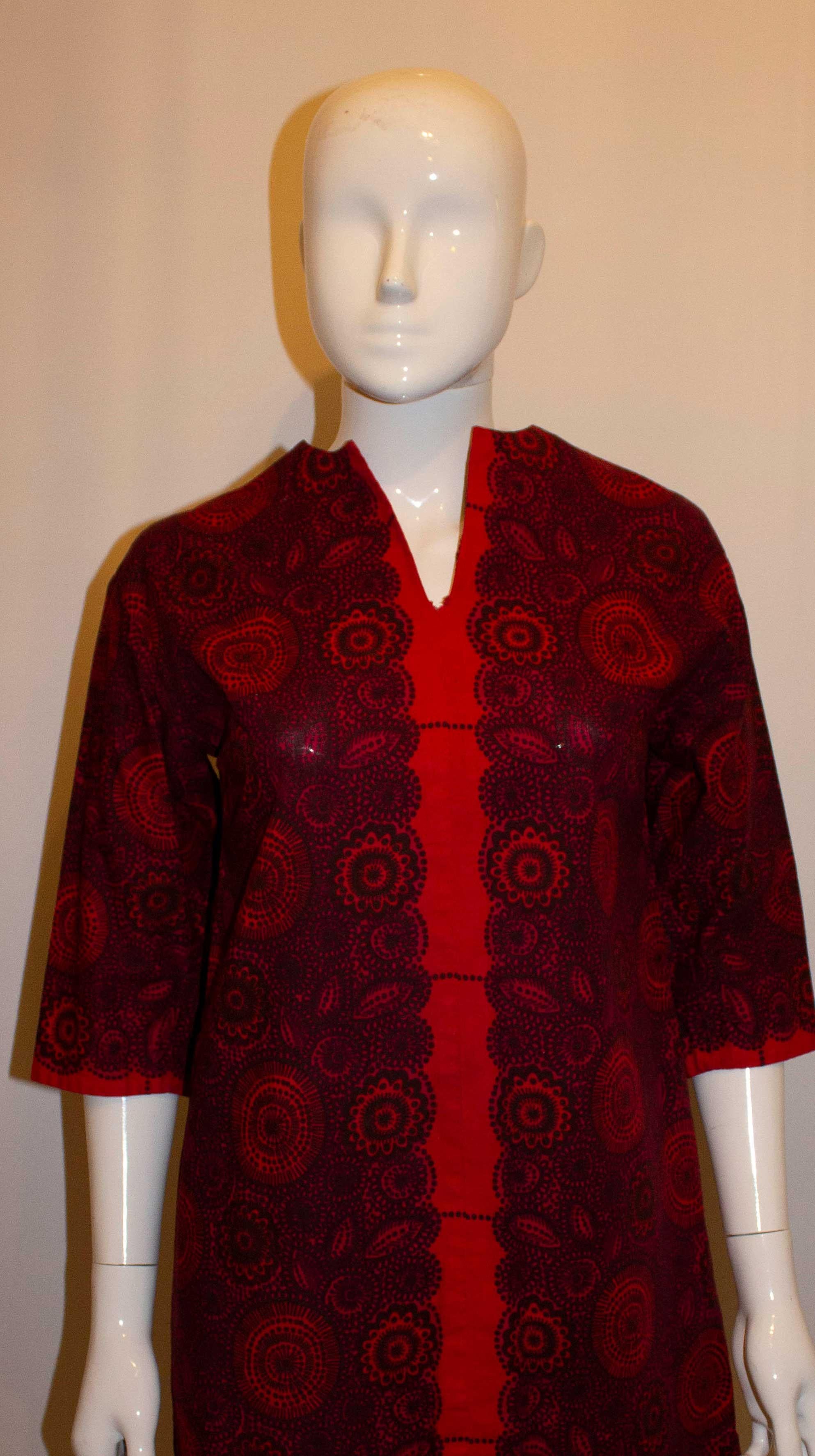 Black  A Vintage, Just Right , Helsinki, Red Print Cotton Dress For Sale