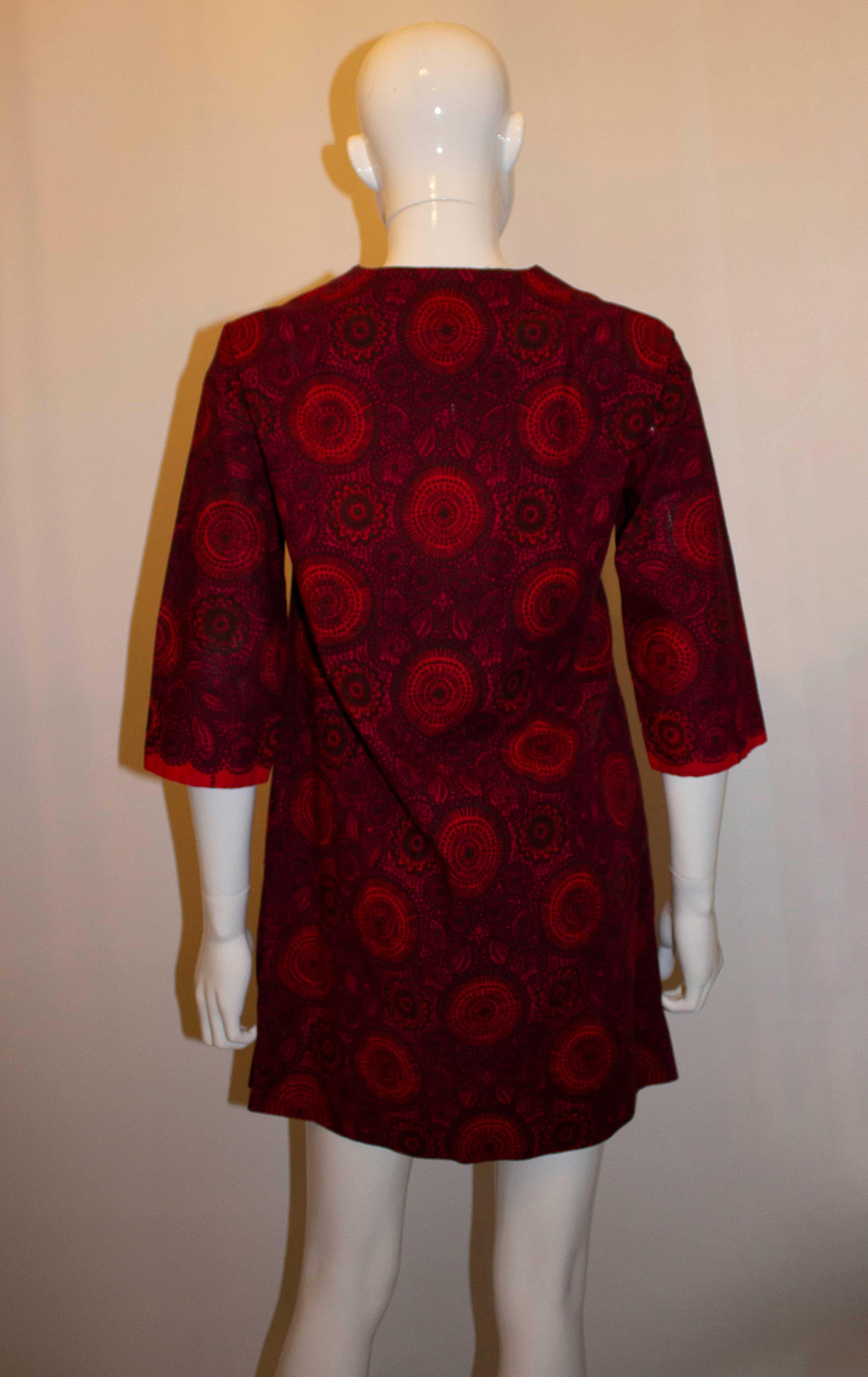 A Vintage, Just Right , Helsinki, Red Print Cotton Dress For Sale 1