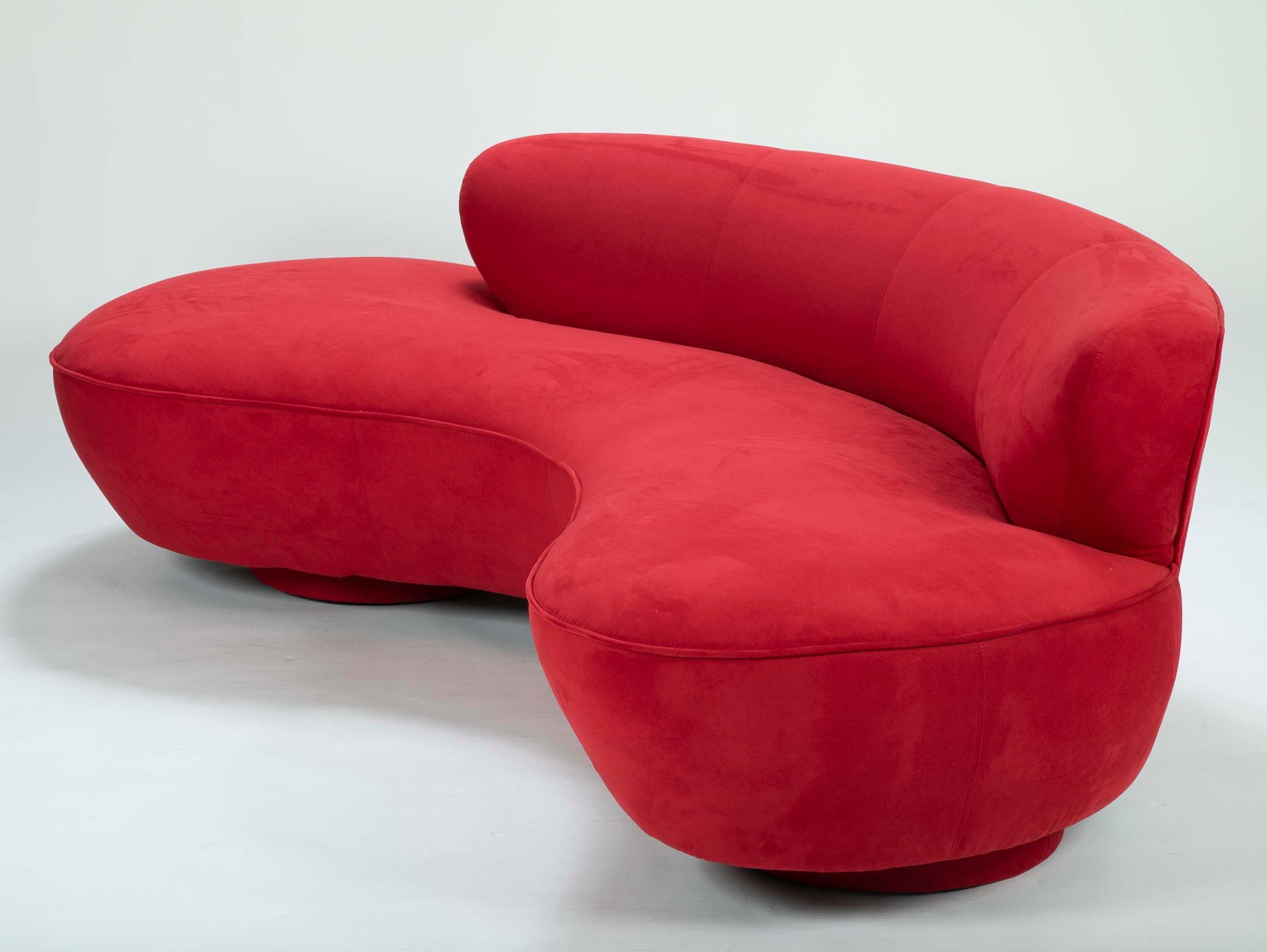 A Vladimir Kagan cloud sofa in red. Retaining original retailers tables. No issues with upholstery, ready to place.