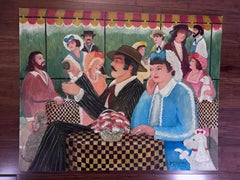 A Votre Sante Cafe Painting  Outsider Folk Artist Gloria Laposka