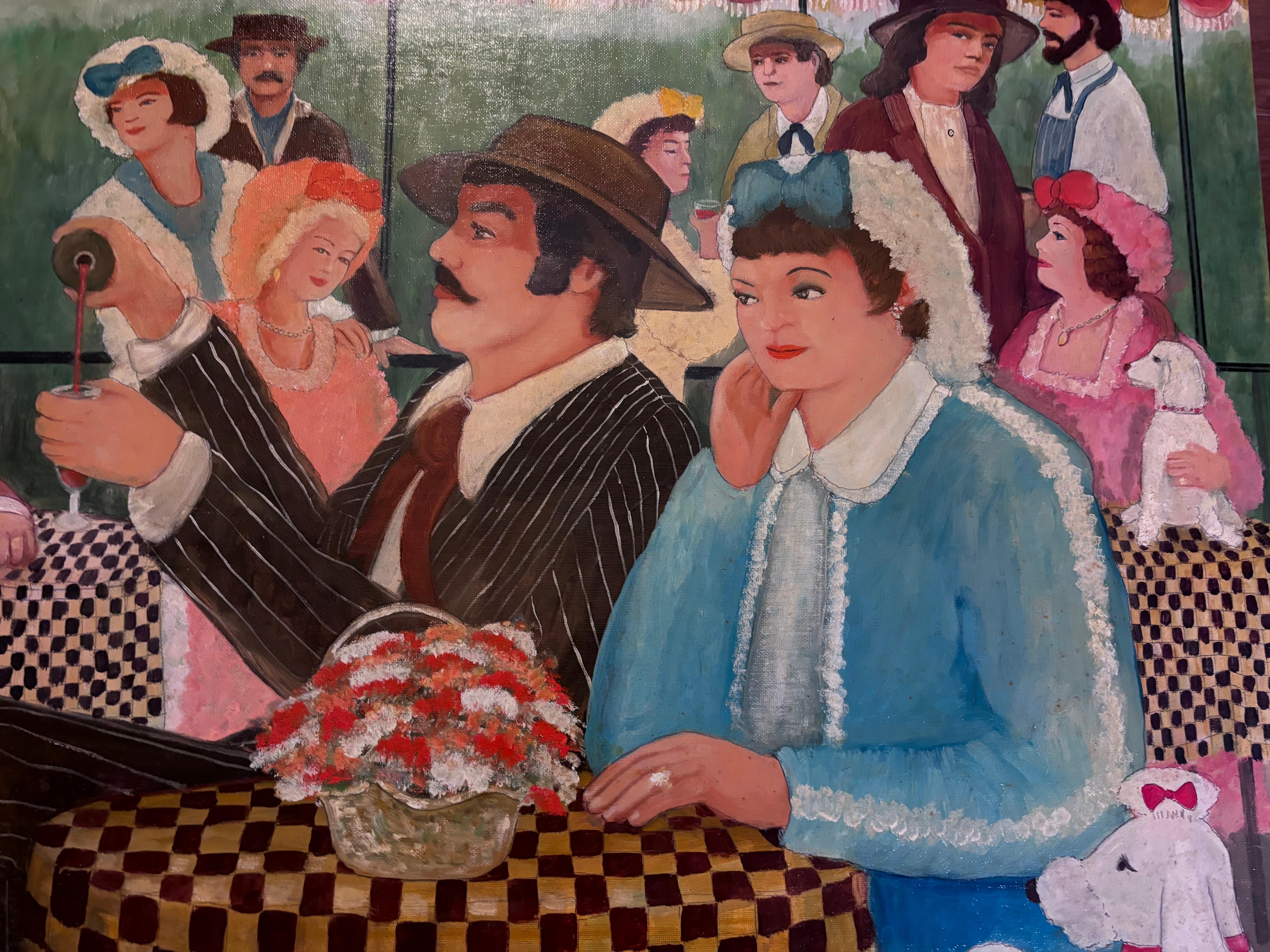 Pintura de un Café Votre Sante  La artista folclórica Gloria Laposka Arte popular en venta