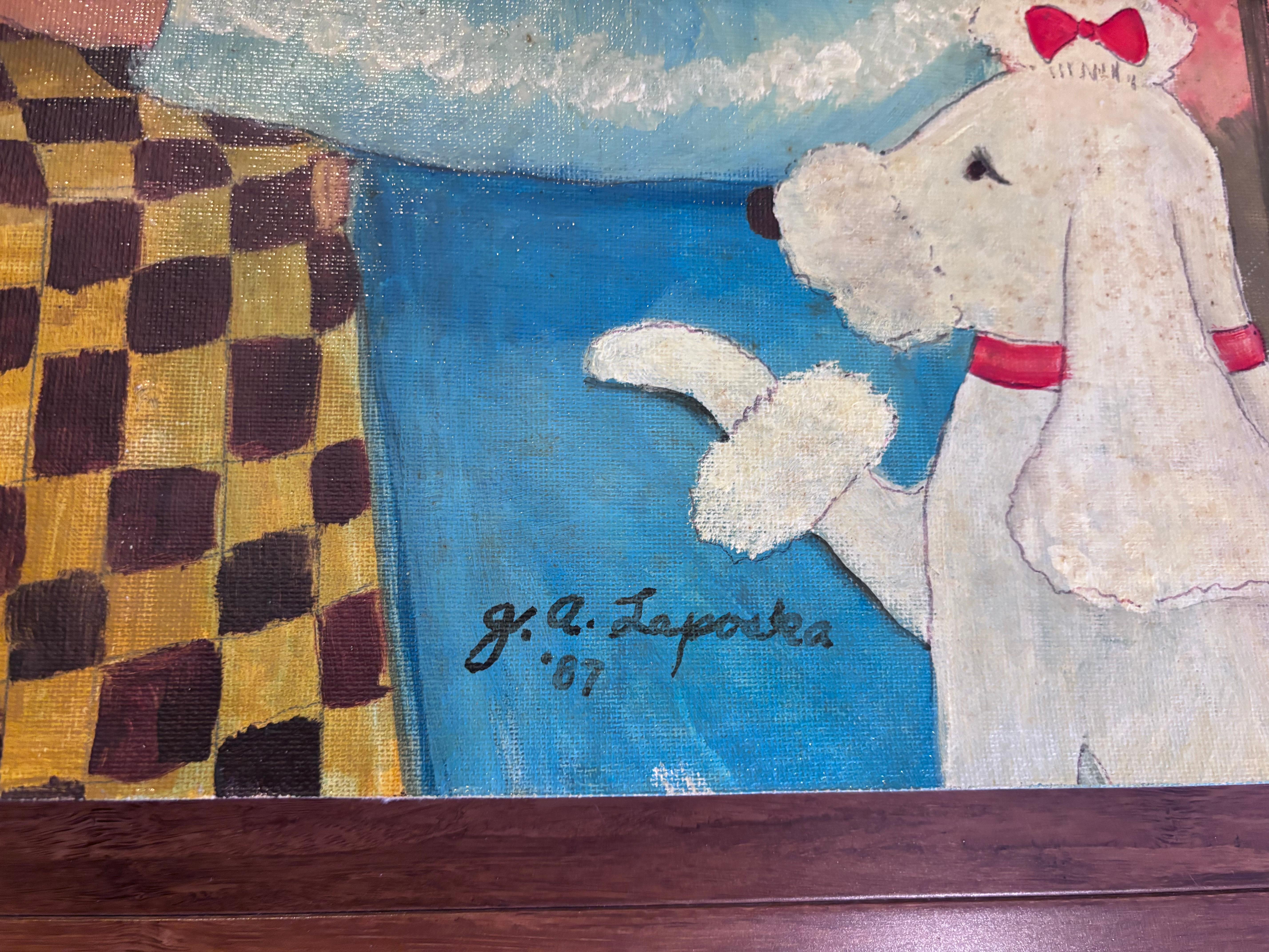 Pintura de un Café Votre Sante  La artista folclórica Gloria Laposka Estadounidense en venta