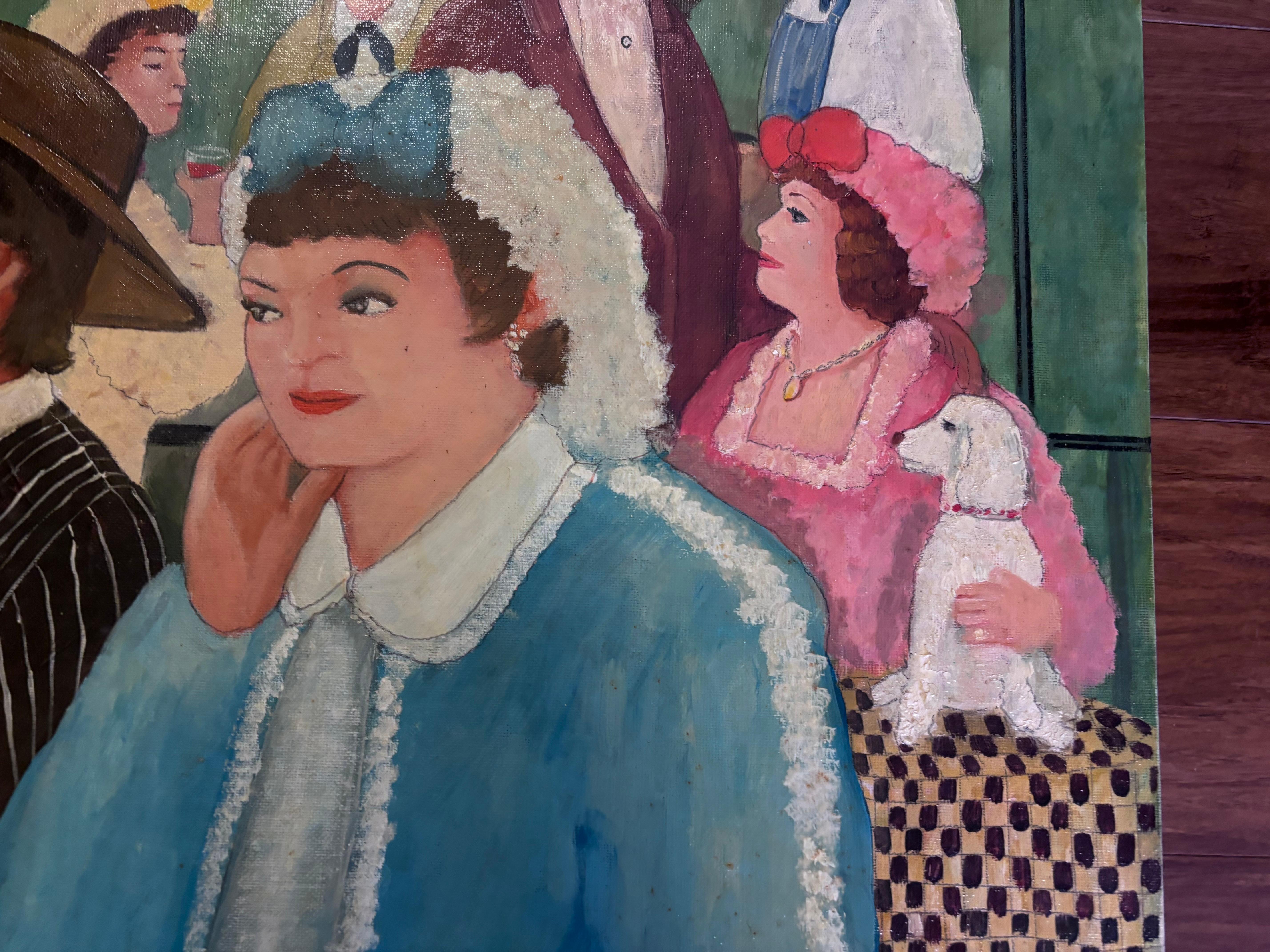 Pintura de un Café Votre Sante  La artista folclórica Gloria Laposka Pintado a mano en venta