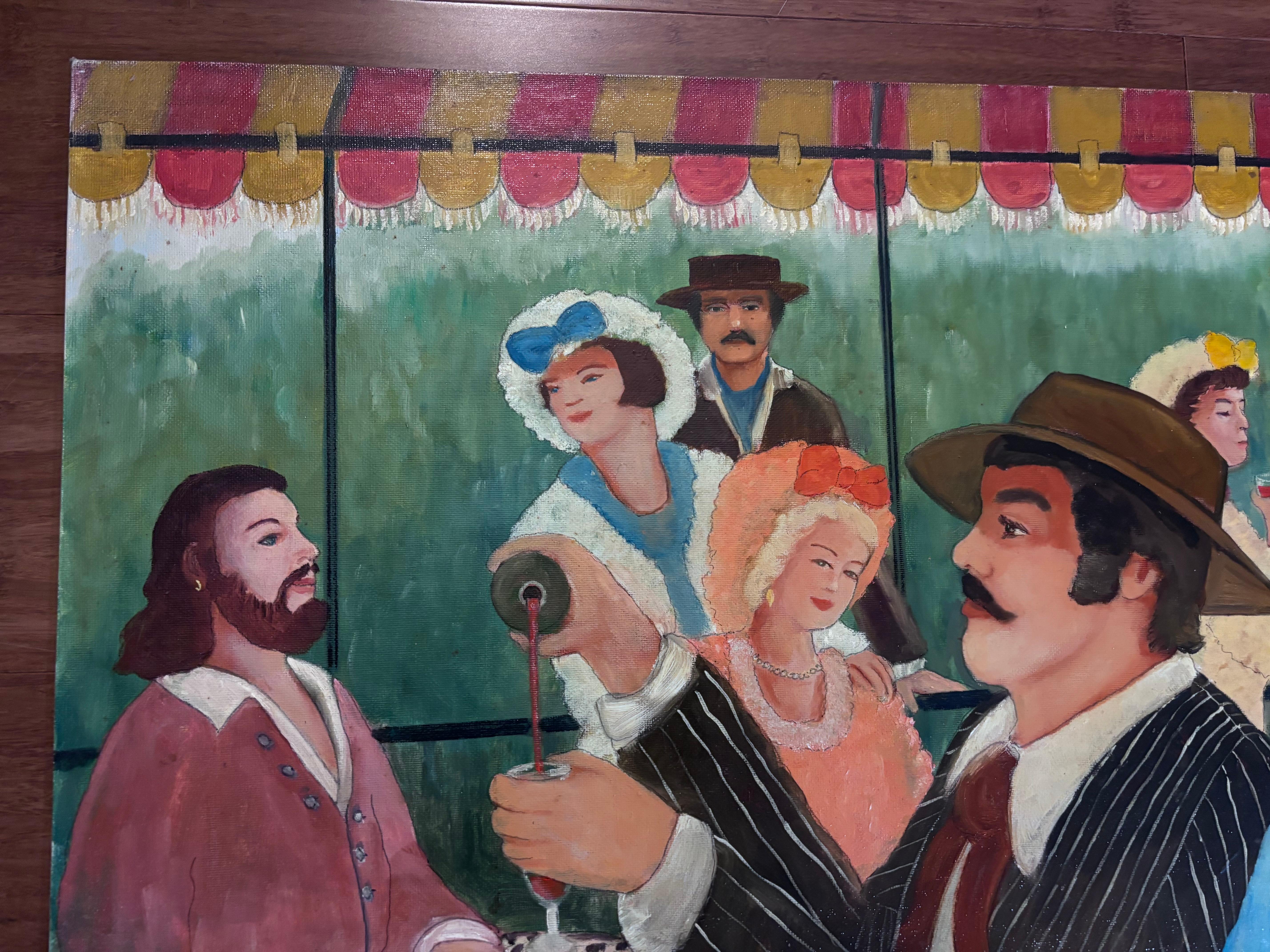 Pintura de un Café Votre Sante  La artista folclórica Gloria Laposka en Bueno estado para la venta en South Burlington, VT