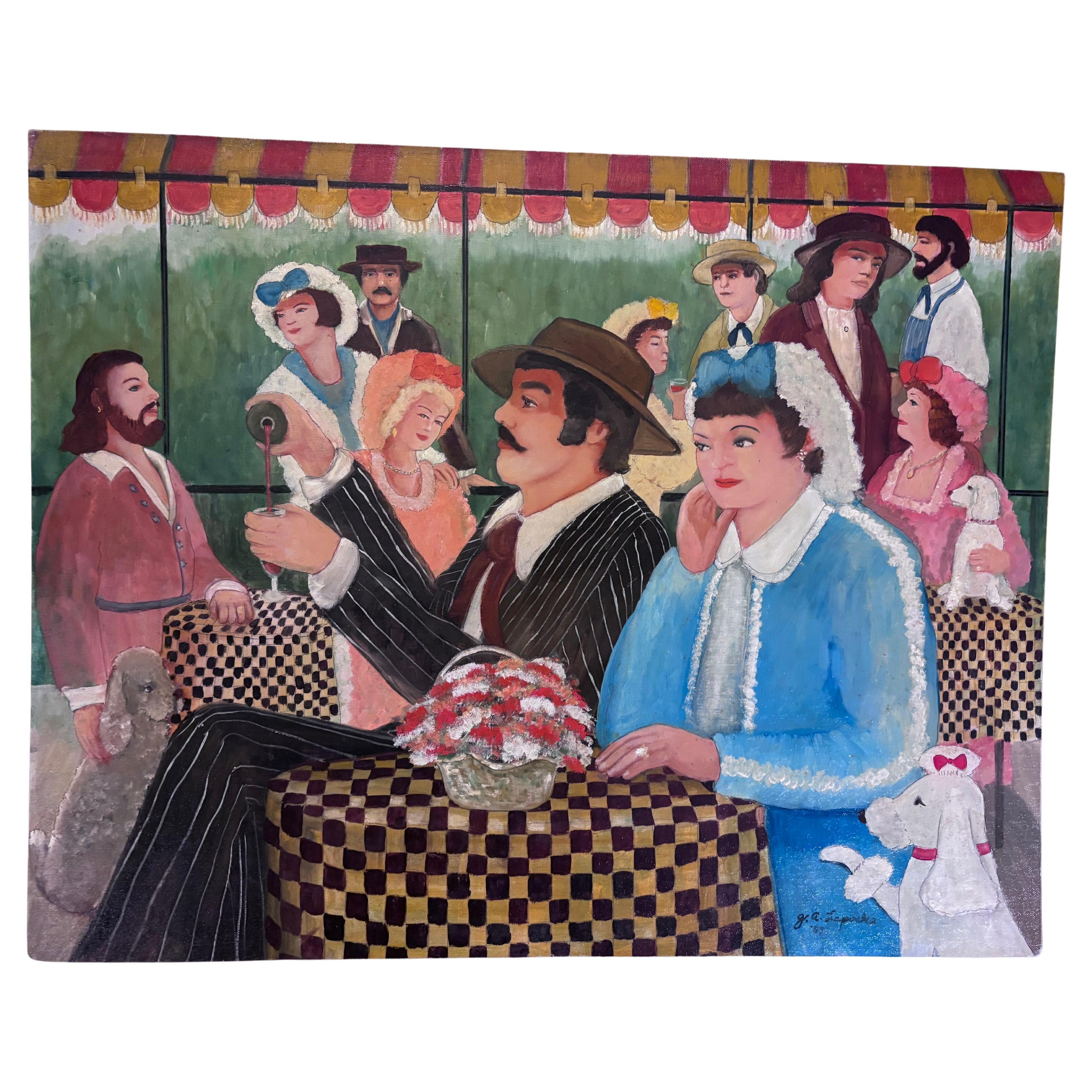 Pintura de un Café Votre Sante  La artista folclórica Gloria Laposka
