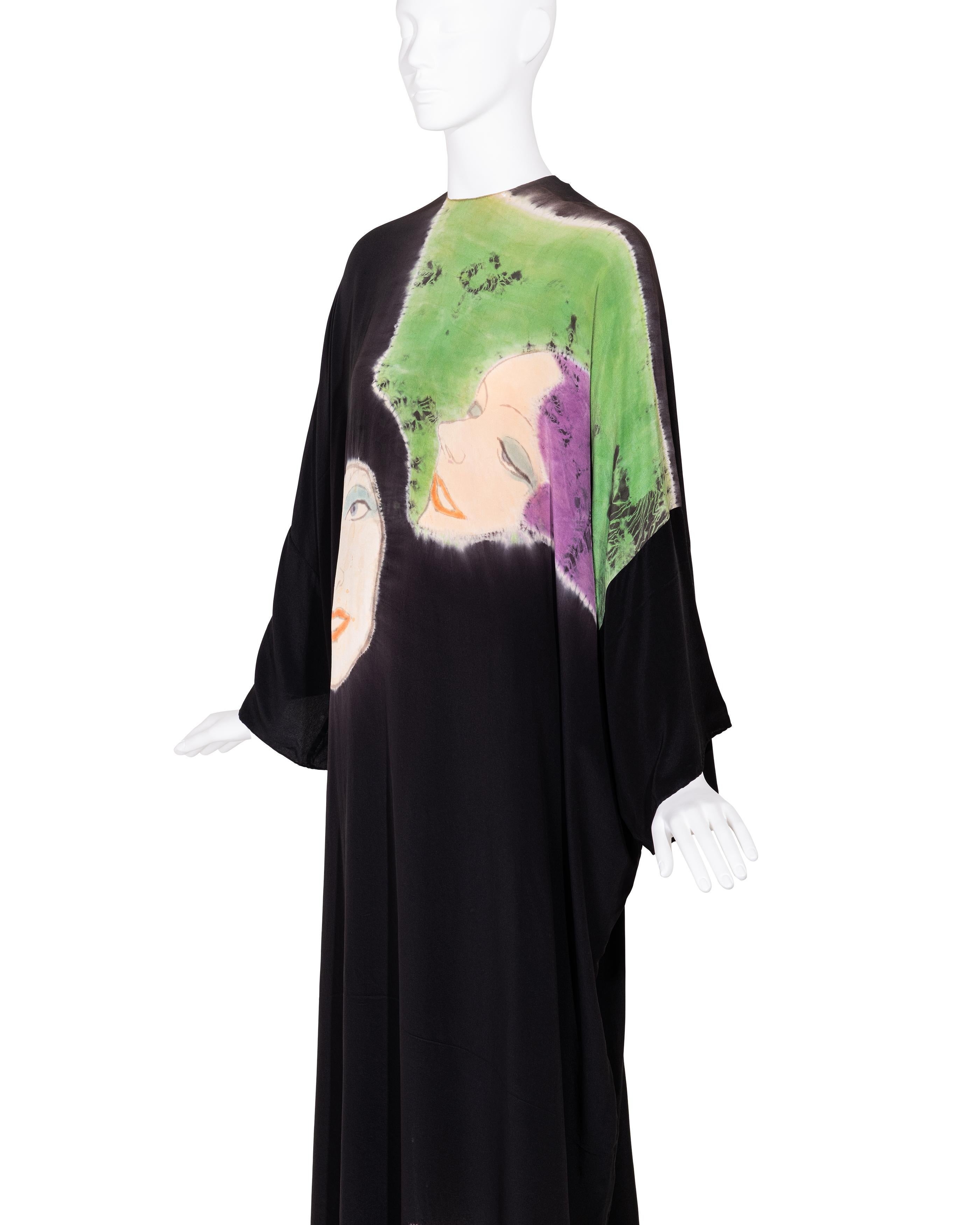 A/W 1972 Halston Schwarzer Seidenkrepp, handgefärbtes Gesichtskleid und signierter Druck im Angebot 6