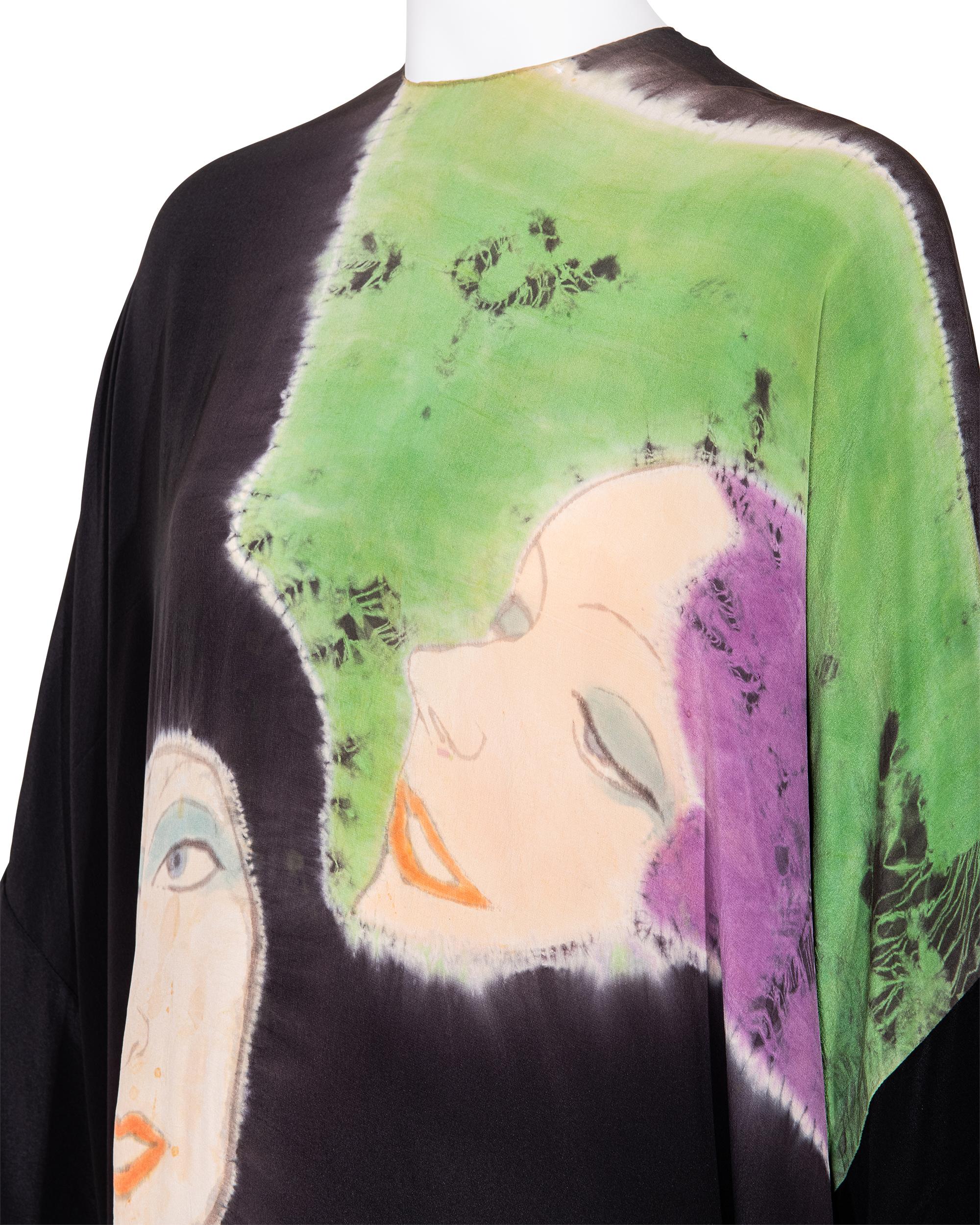 A/W 1972 Halston Schwarzer Seidenkrepp, handgefärbtes Gesichtskleid und signierter Druck im Angebot 7