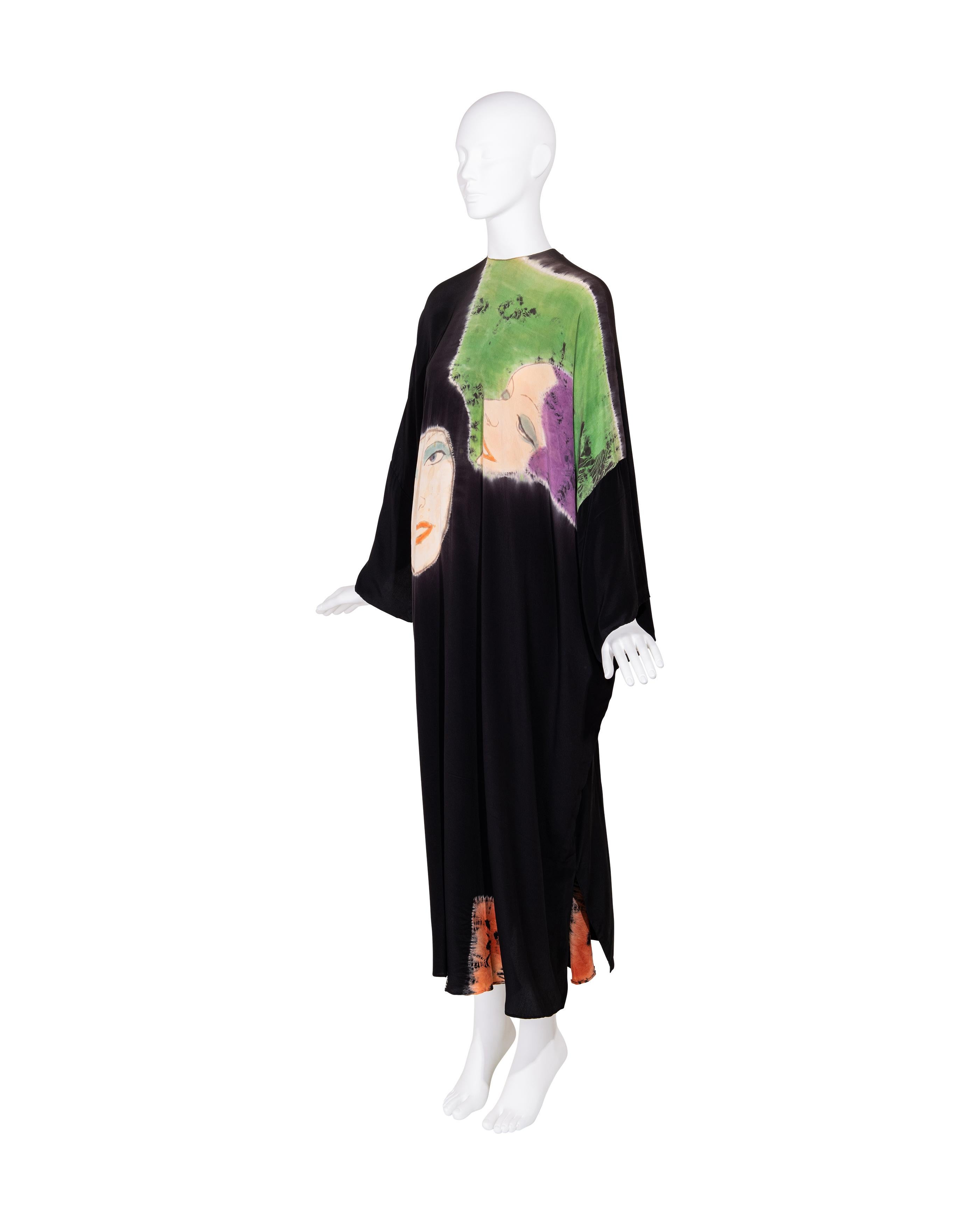 A/W 1972 Halston Schwarzer Seidenkrepp, handgefärbtes Gesichtskleid und signierter Druck im Angebot 8