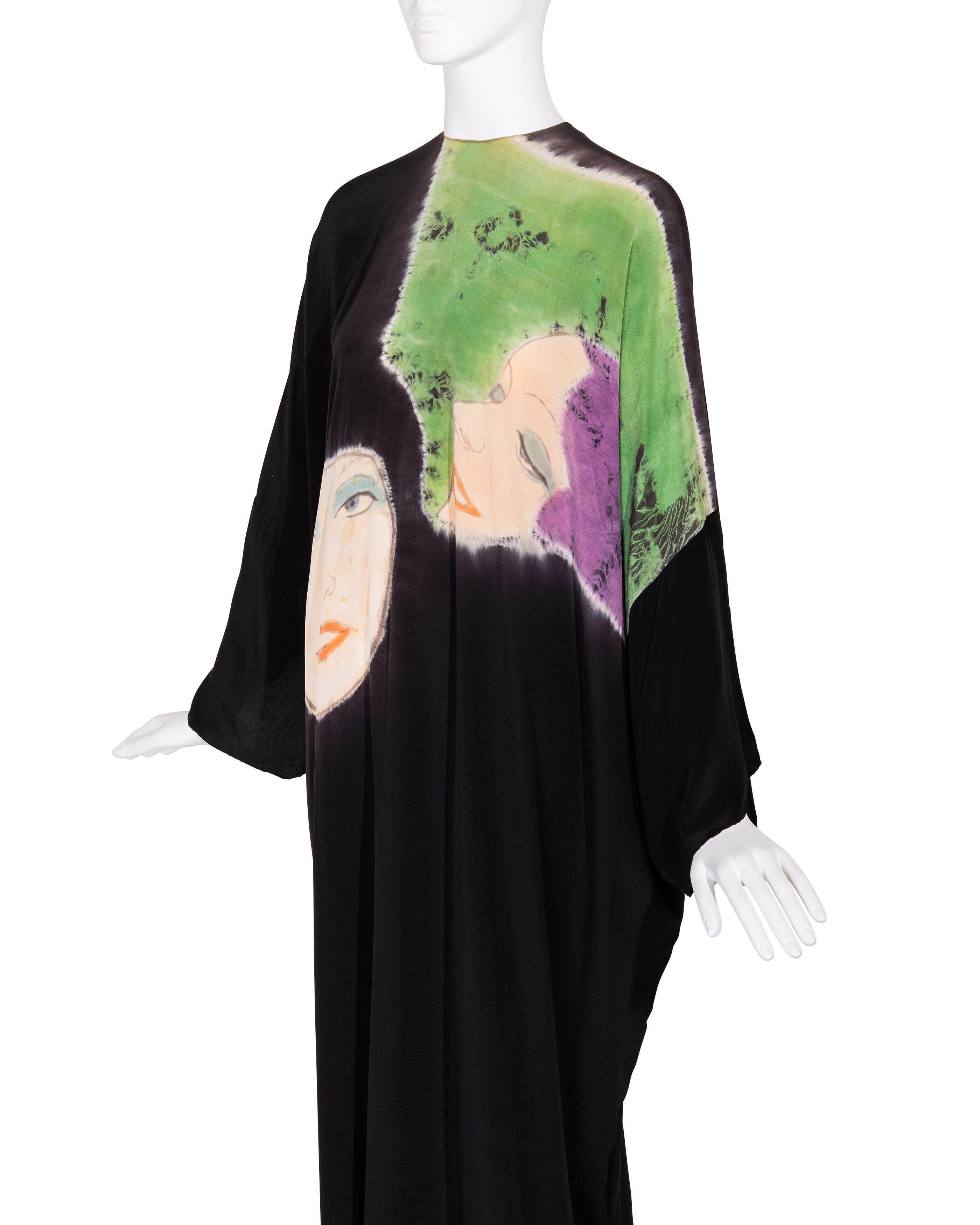 A/W 1972 Halston Schwarzer Seidenkrepp, handgefärbtes Gesichtskleid und signierter Druck im Angebot 9