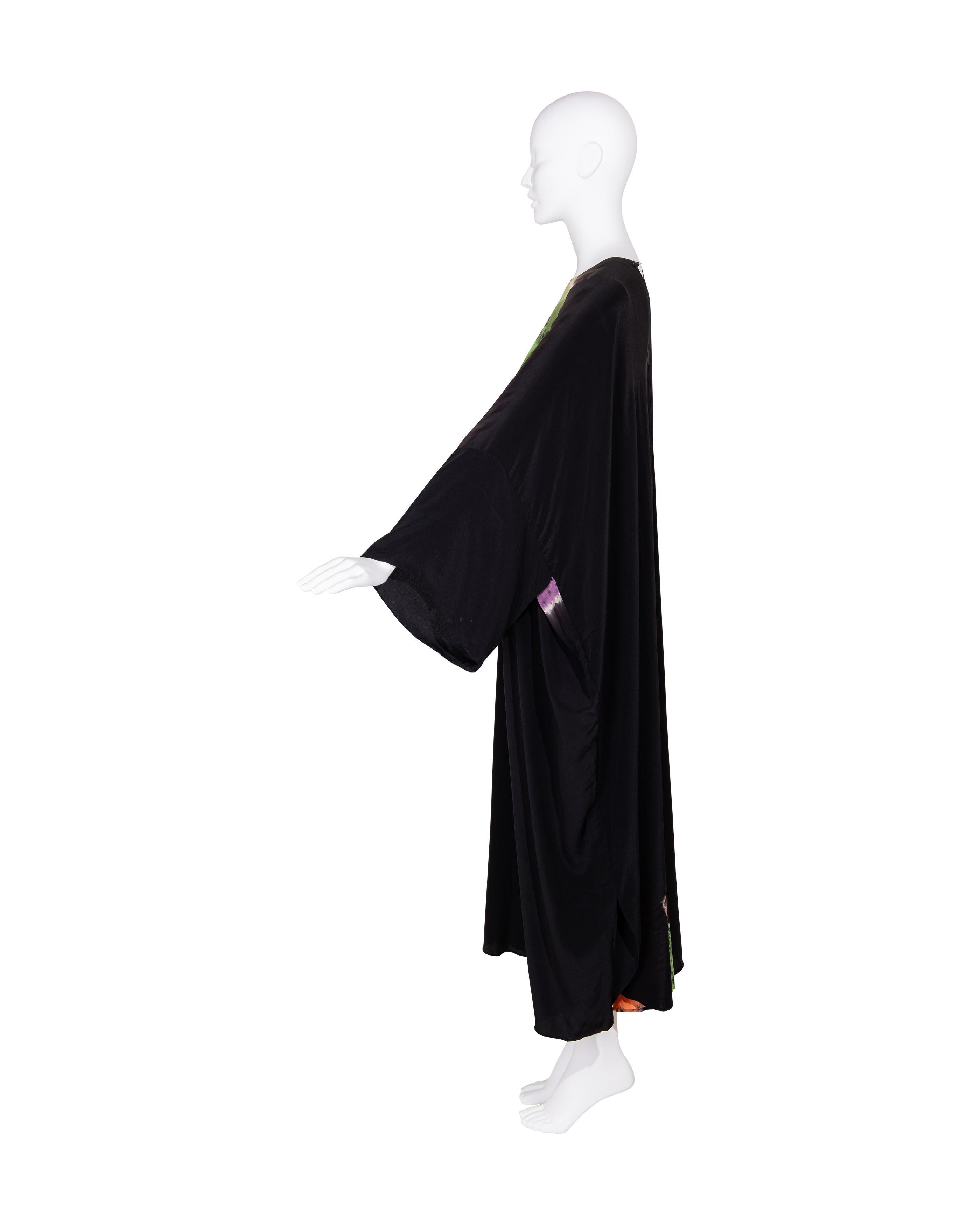 A/W 1972 Halston Schwarzer Seidenkrepp, handgefärbtes Gesichtskleid und signierter Druck im Angebot 10