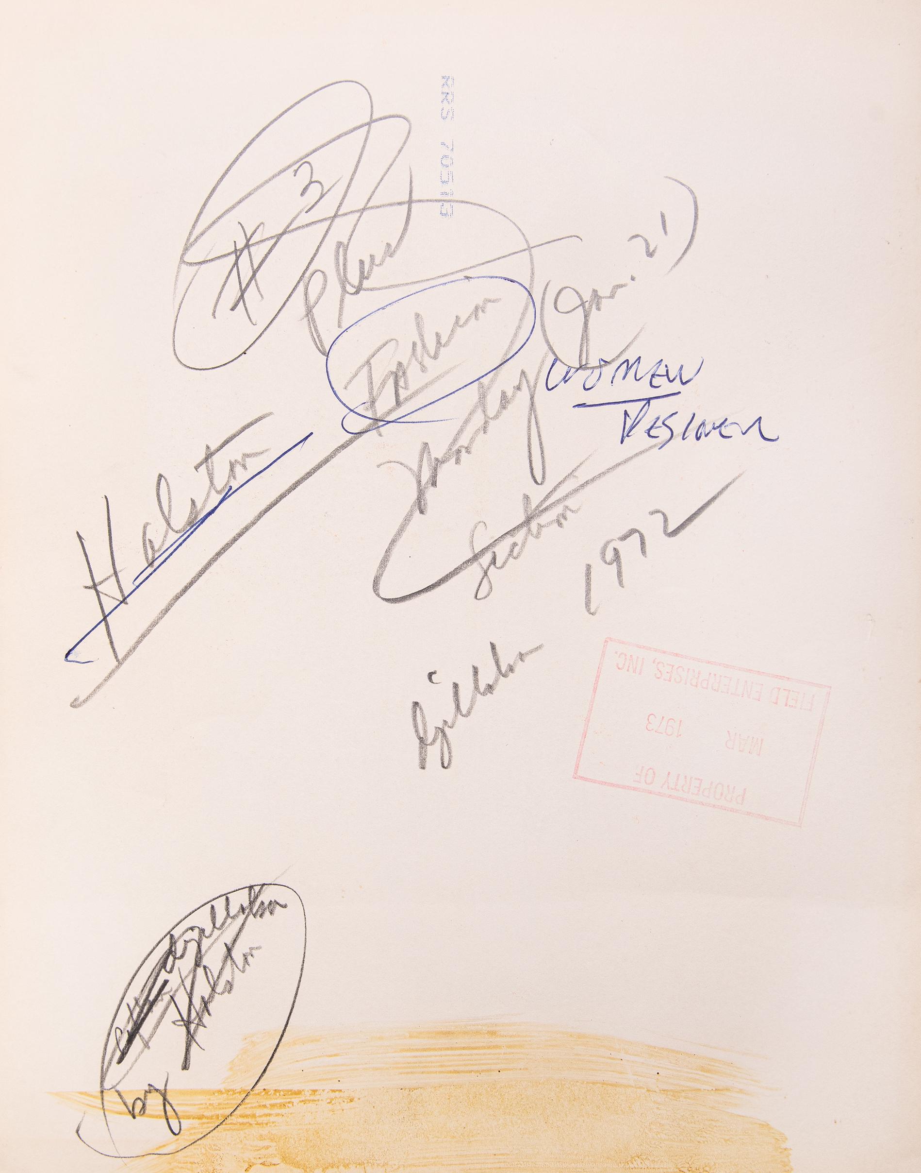 A/W 1972 Halston Schwarzer Seidenkrepp, handgefärbtes Gesichtskleid und signierter Druck im Angebot 2