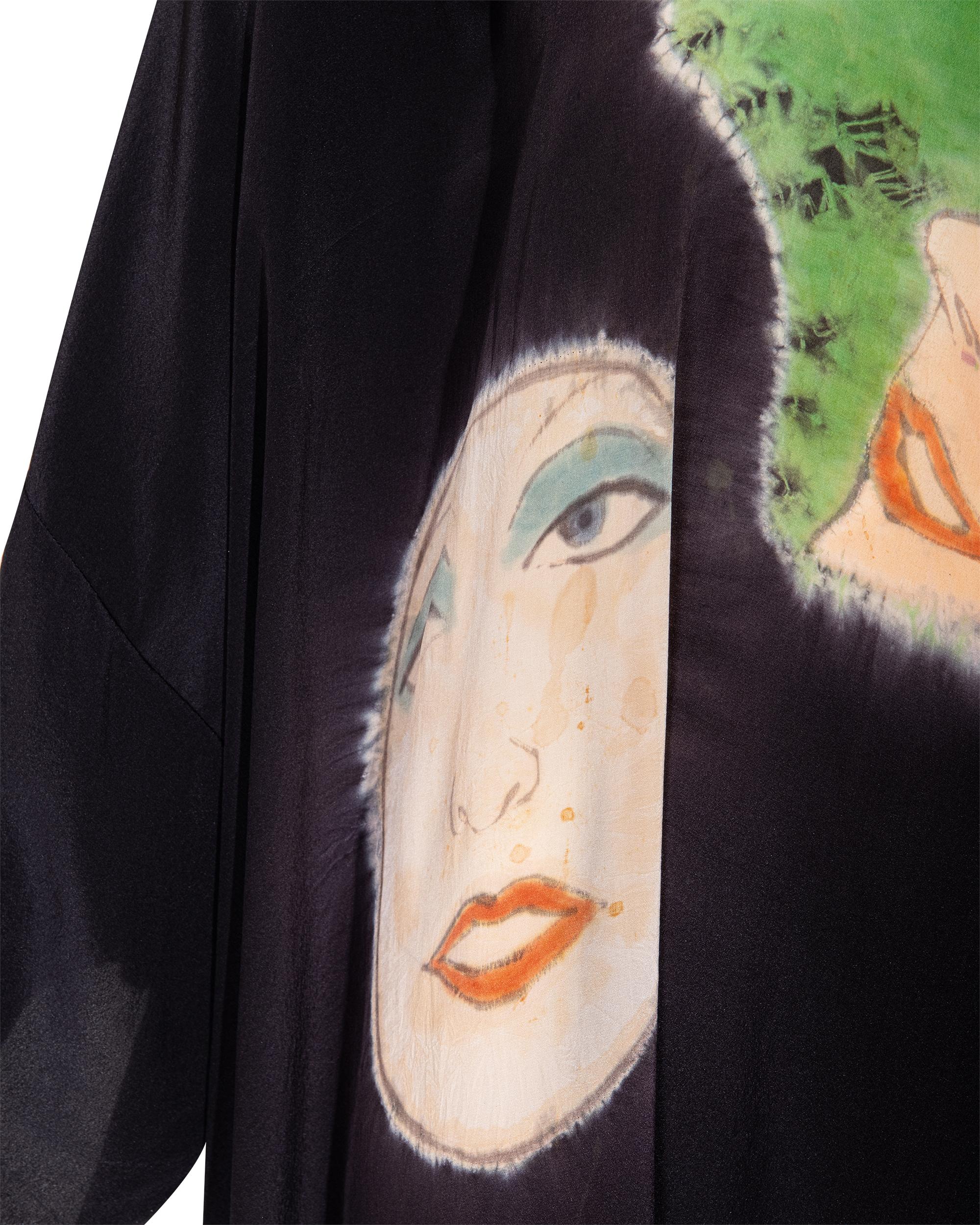 A/W 1972 Halston Schwarzer Seidenkrepp, handgefärbtes Gesichtskleid und signierter Druck im Angebot 4
