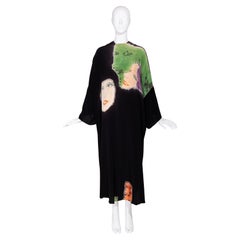 A/W 1972 Halston Black Silk Crepe Hand-Dyed Face Dress and Signed Print