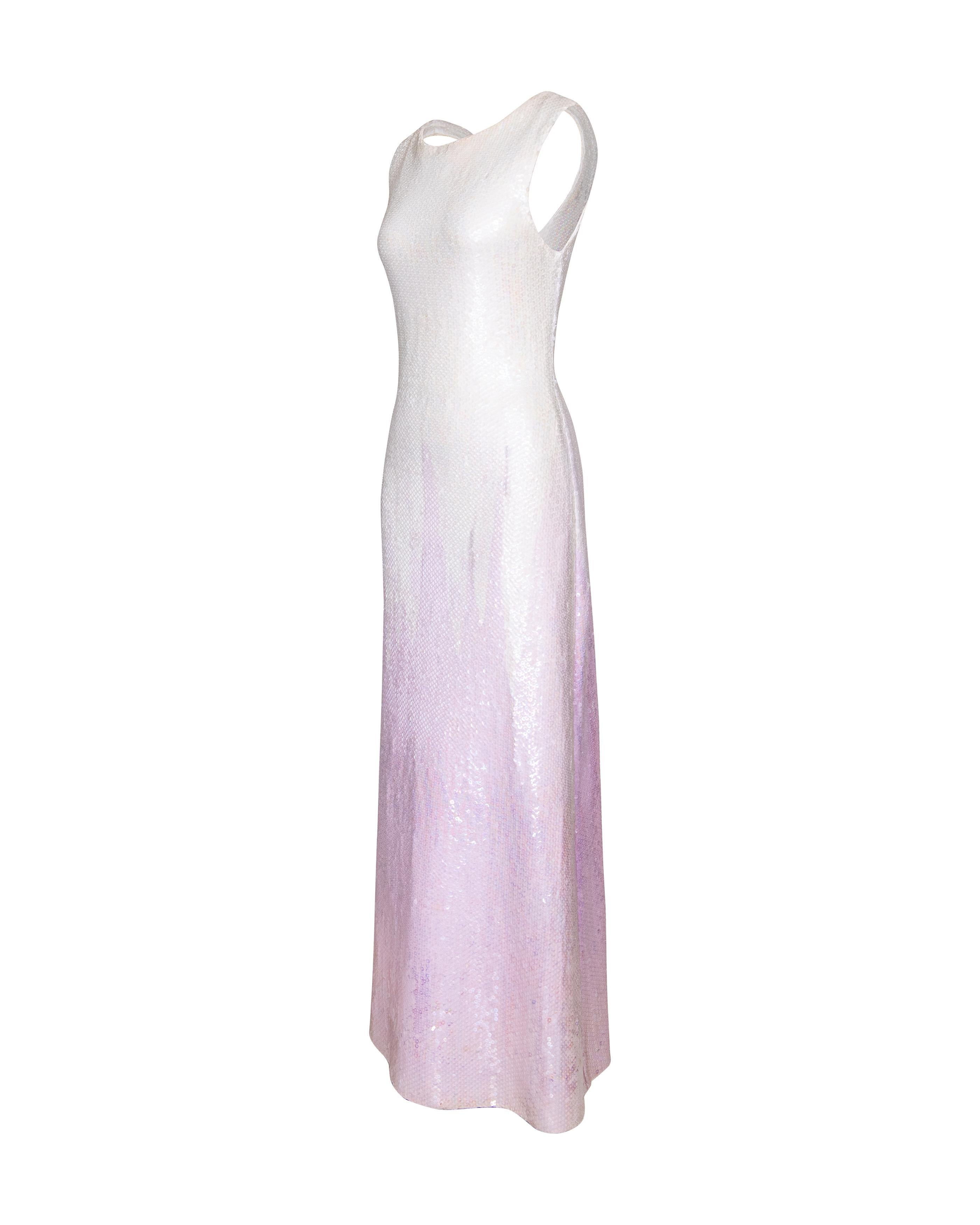 A/W 1973 Halston Sleeveless Geometric Point Sequin Gradient Gown In Good Condition For Sale In North Hollywood, CA