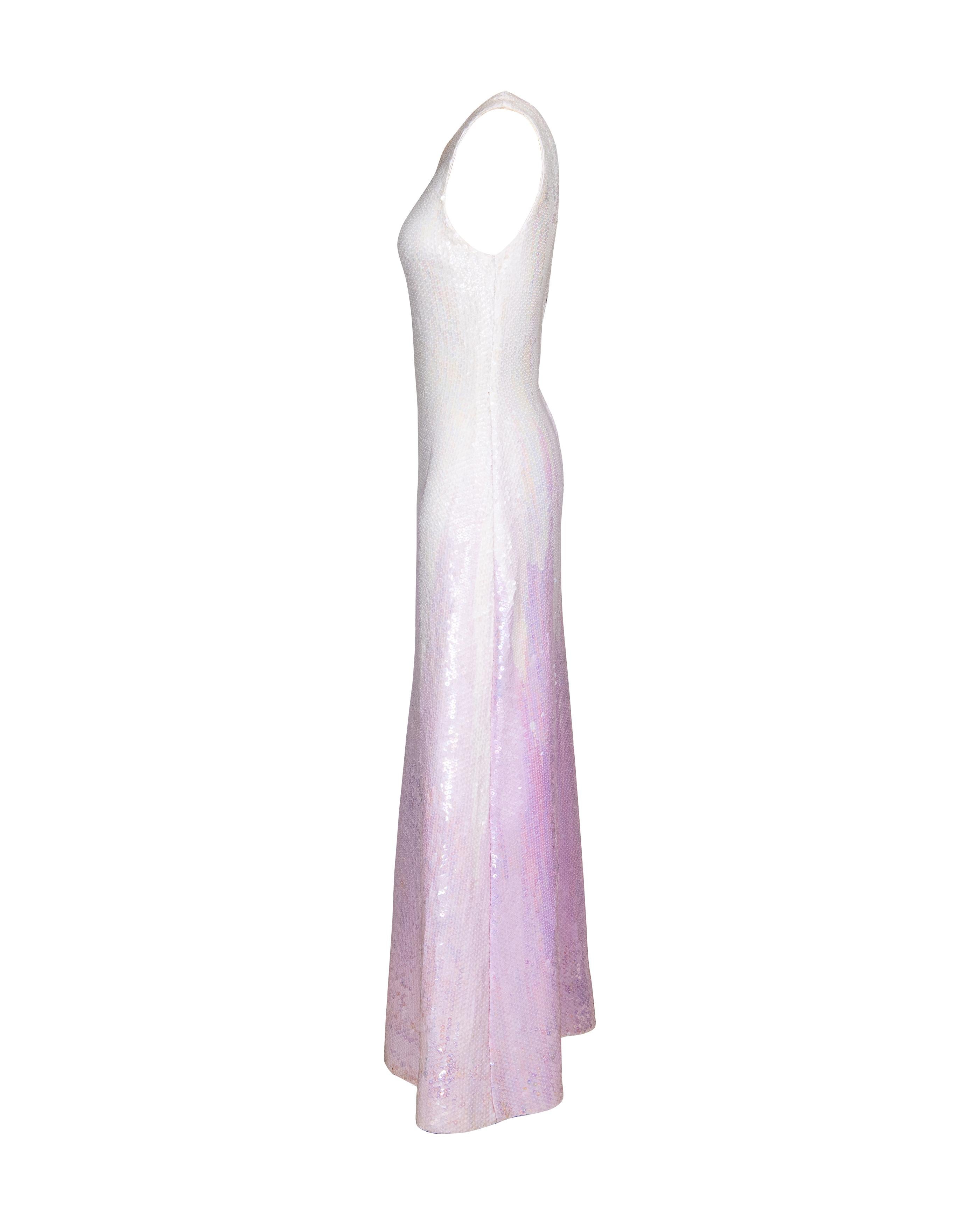 Women's A/W 1973 Halston Sleeveless Geometric Point Sequin Gradient Gown For Sale