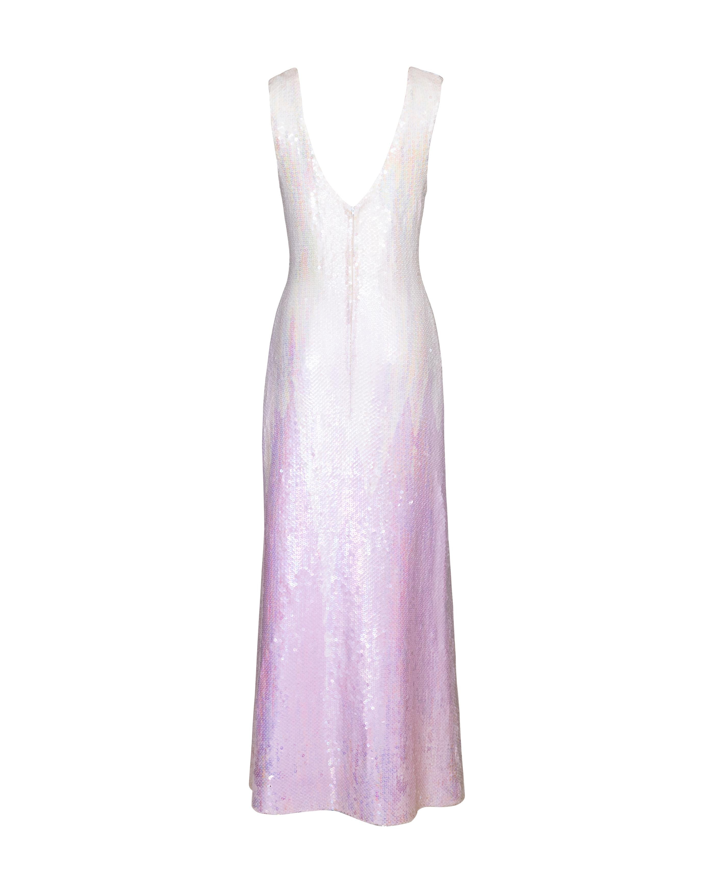A/W 1973 Halston Sleeveless Geometric Point Sequin Gradient Gown For Sale 1