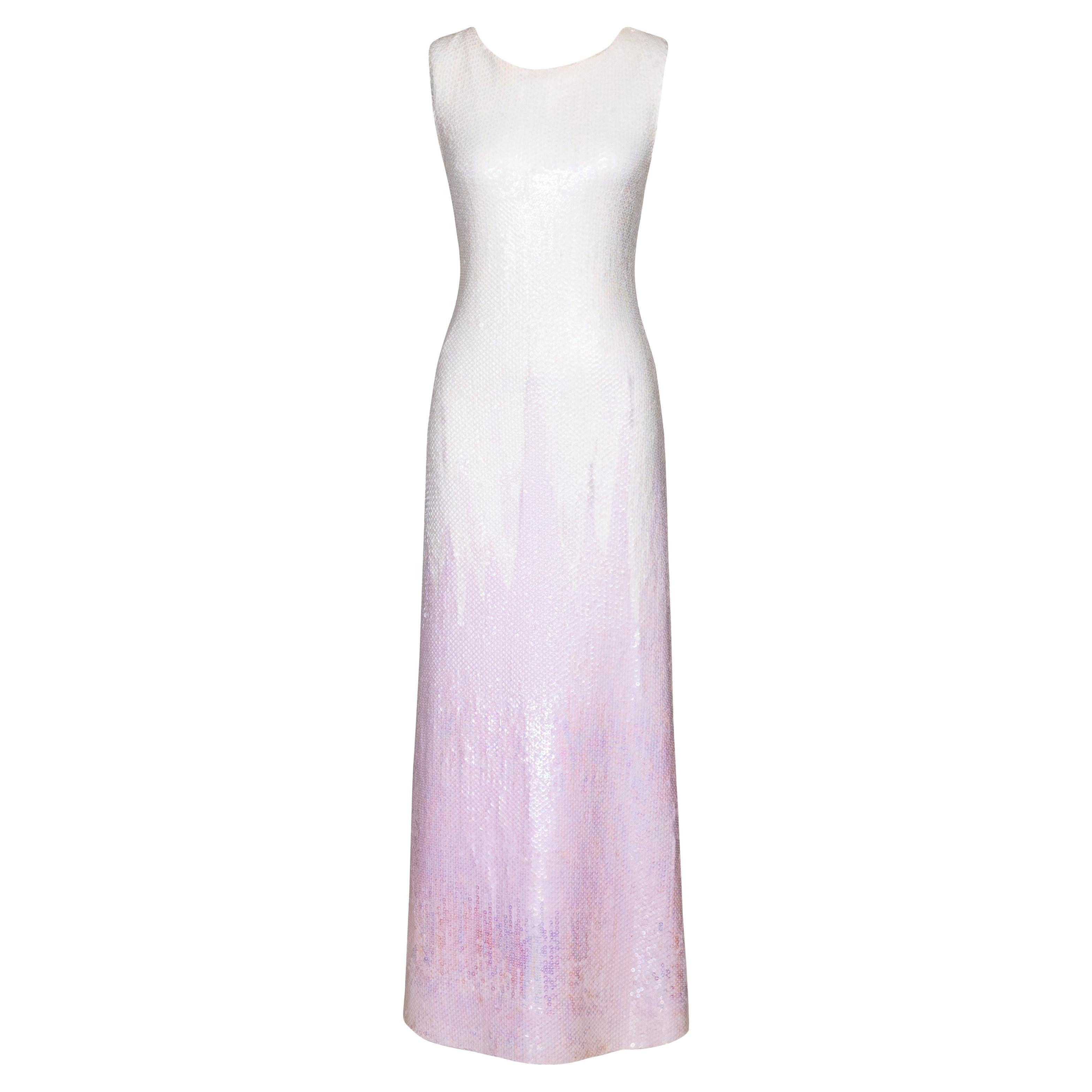 A/W 1973 Halston Sleeveless Geometric Point Sequin Gradient Gown For Sale