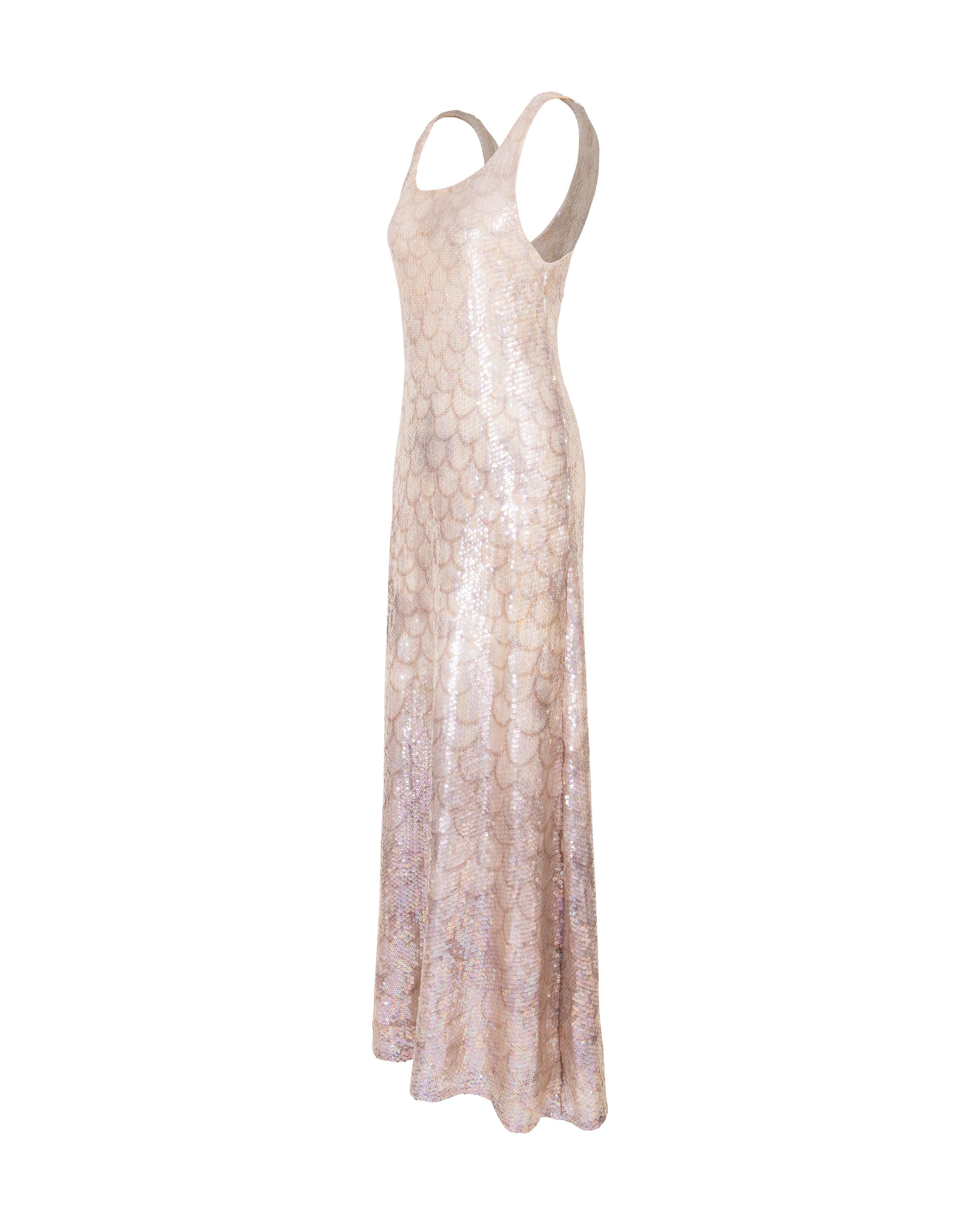 A/W 1973 Halston Sleeveless Sequin 'Scale' Gradient Gown In Good Condition In North Hollywood, CA