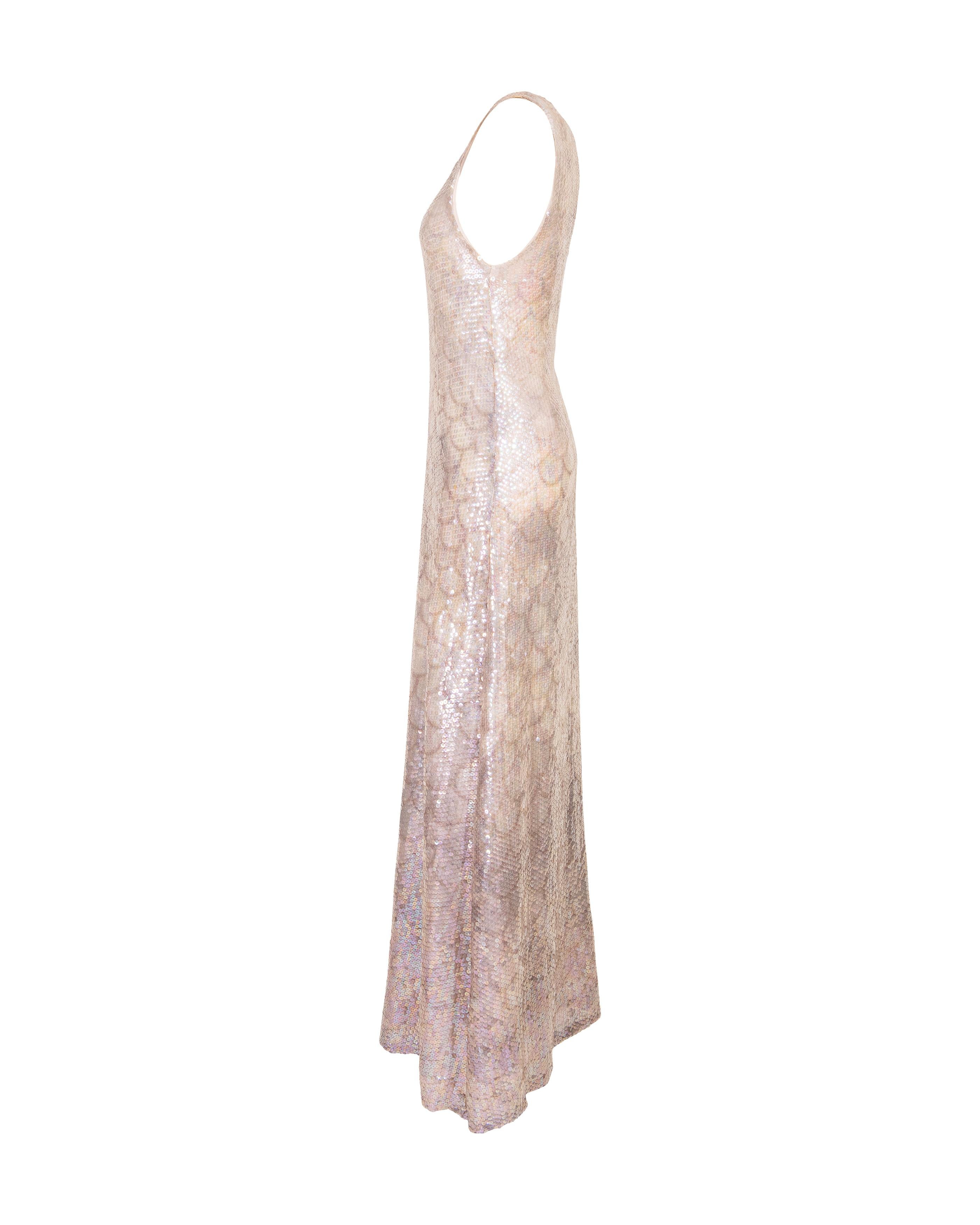 Women's A/W 1973 Halston Sleeveless Sequin 'Scale' Gradient Gown