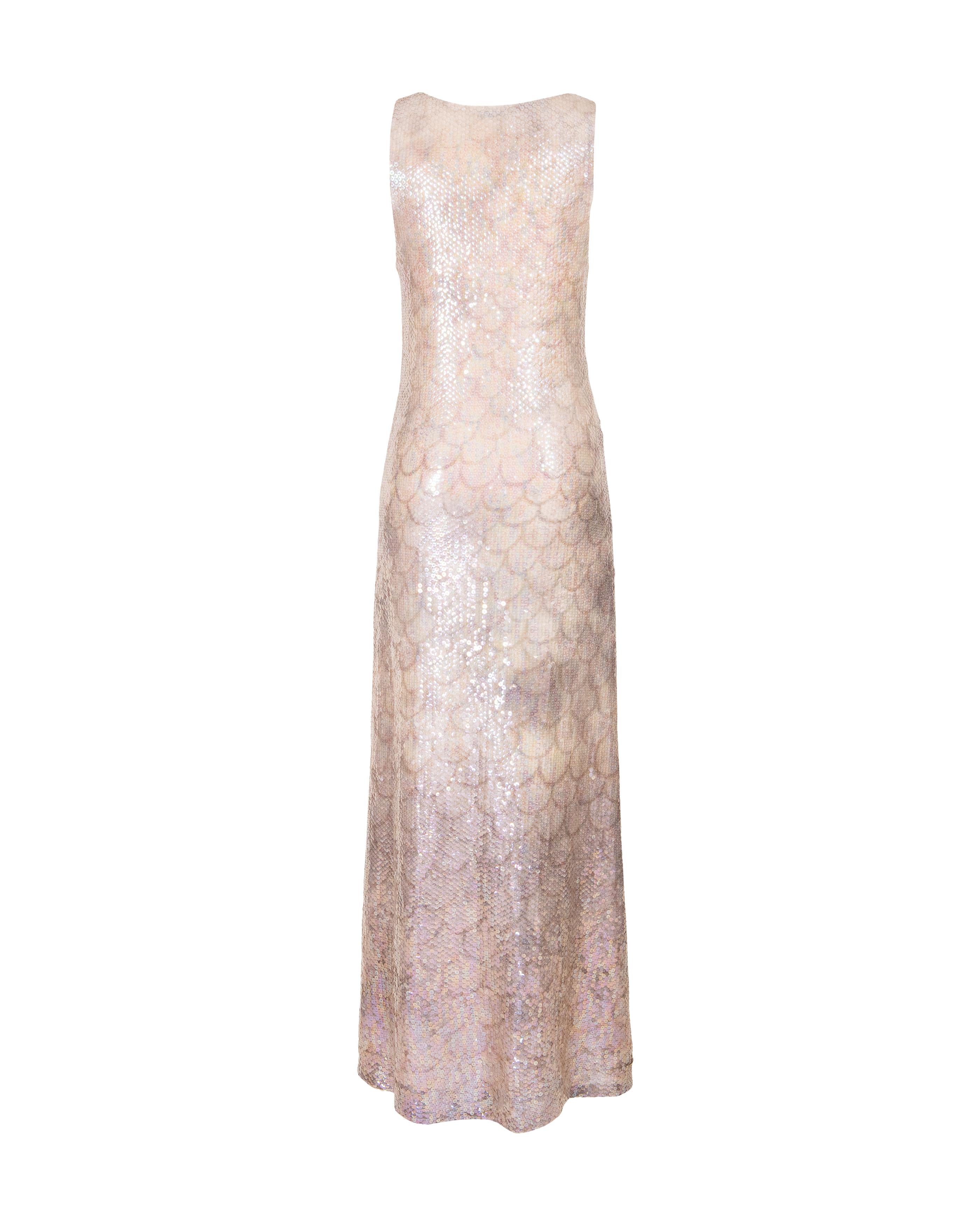 A/W 1973 Halston Sleeveless Sequin 'Scale' Gradient Gown 1