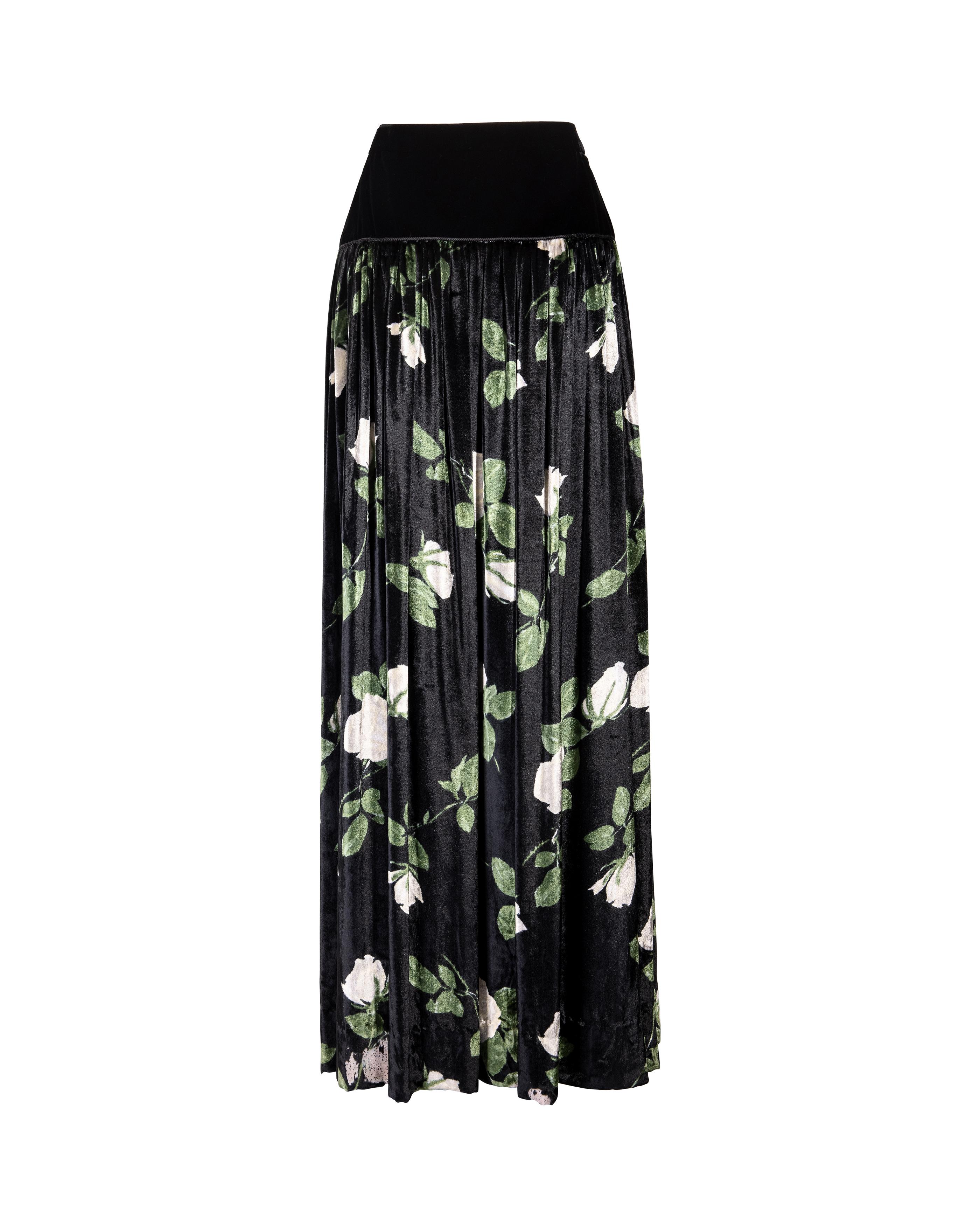 A/W 1976 Yves Saint Laurent Haute Couture Floral Pattern Velvet Skirt Set 4