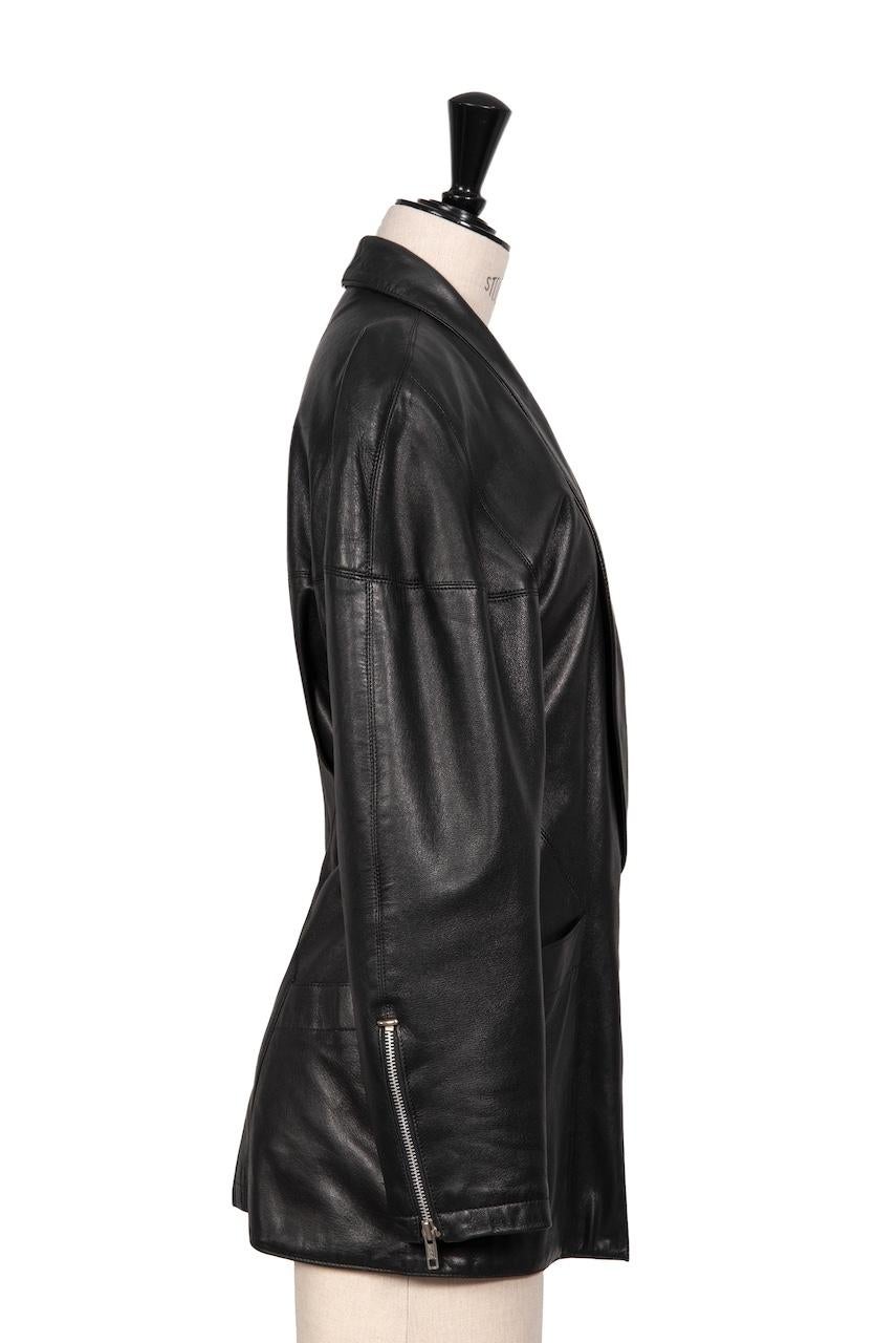 Women's A/W 1982 Azzedine ALAÏA First Ready-To-Wear Collection Black Leather Jacket For Sale
