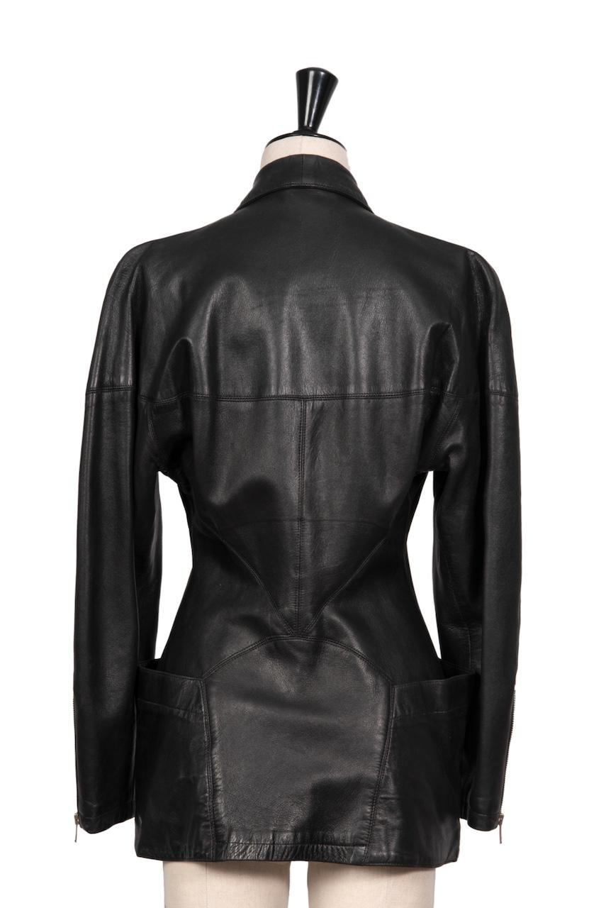 A/W 1982 Azzedine ALAÏA First Ready-To-Wear Collection Black Leather Jacket For Sale 1