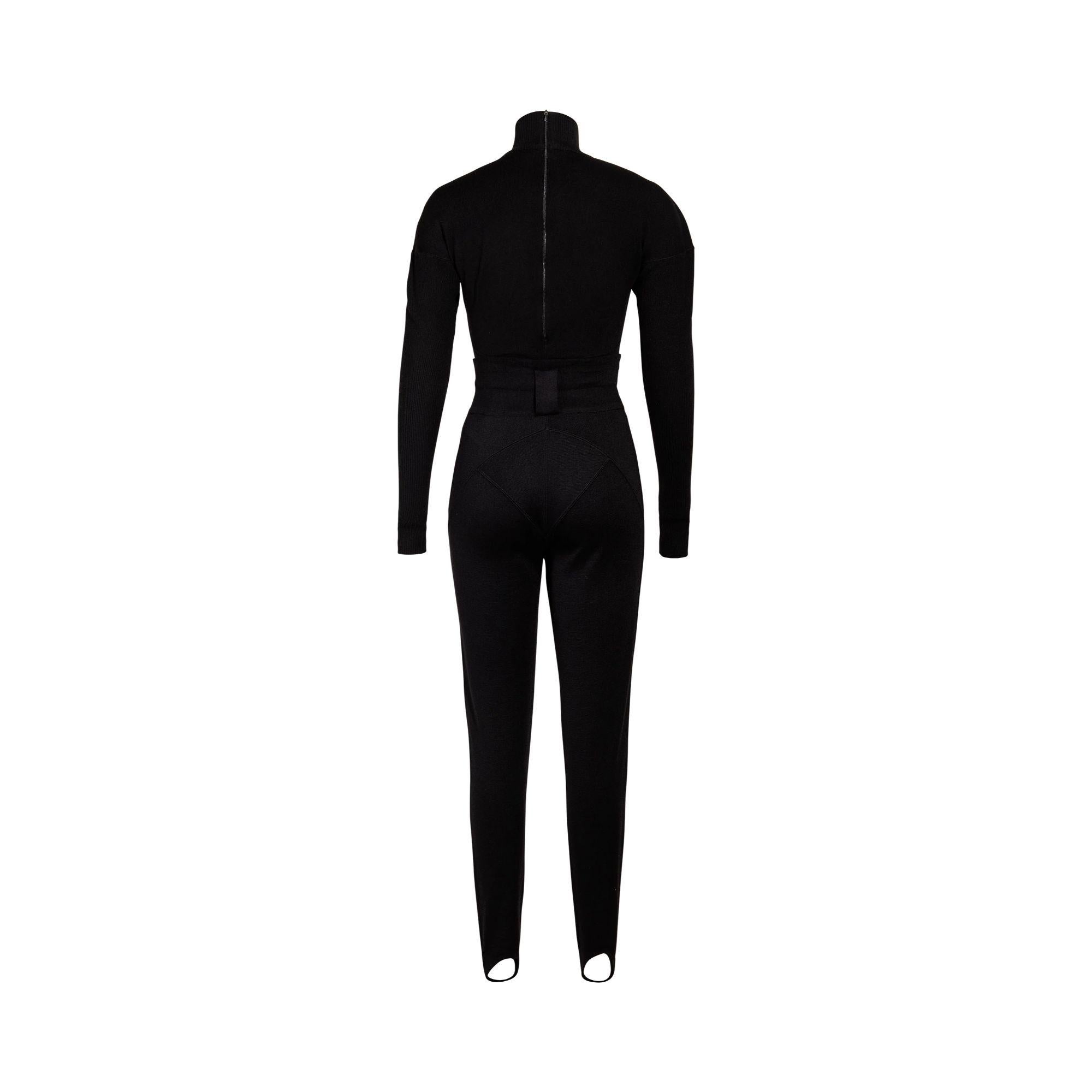A/W 1985 Azzedine Alaia Black Wool Bodysuit and Stirrup Pant Set In Good Condition In North Hollywood, CA