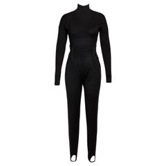 Vintage A/W 1985 Azzedine Alaia Black Wool Bodysuit and Stirrup Pant Set