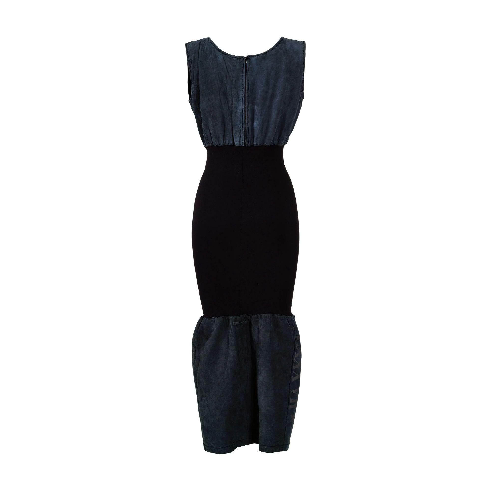 Black A/W 1986 Jean Paul Gaultier Stripe Face Leather Dress