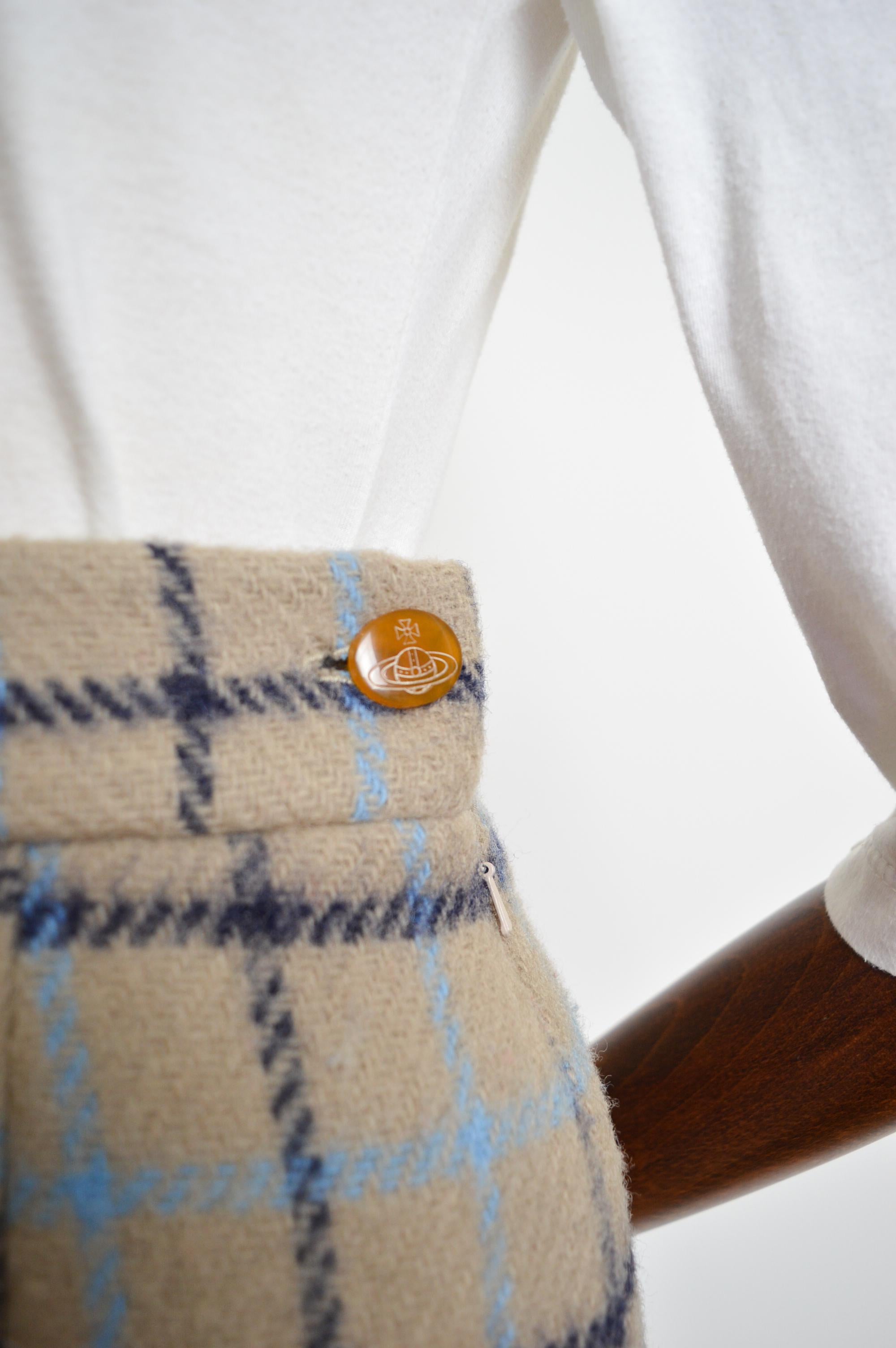 A/W 1988 -1989 VIVIENNE WESTWOOD Time Machine Collection Blue Plaid Tartan skirt For Sale 7
