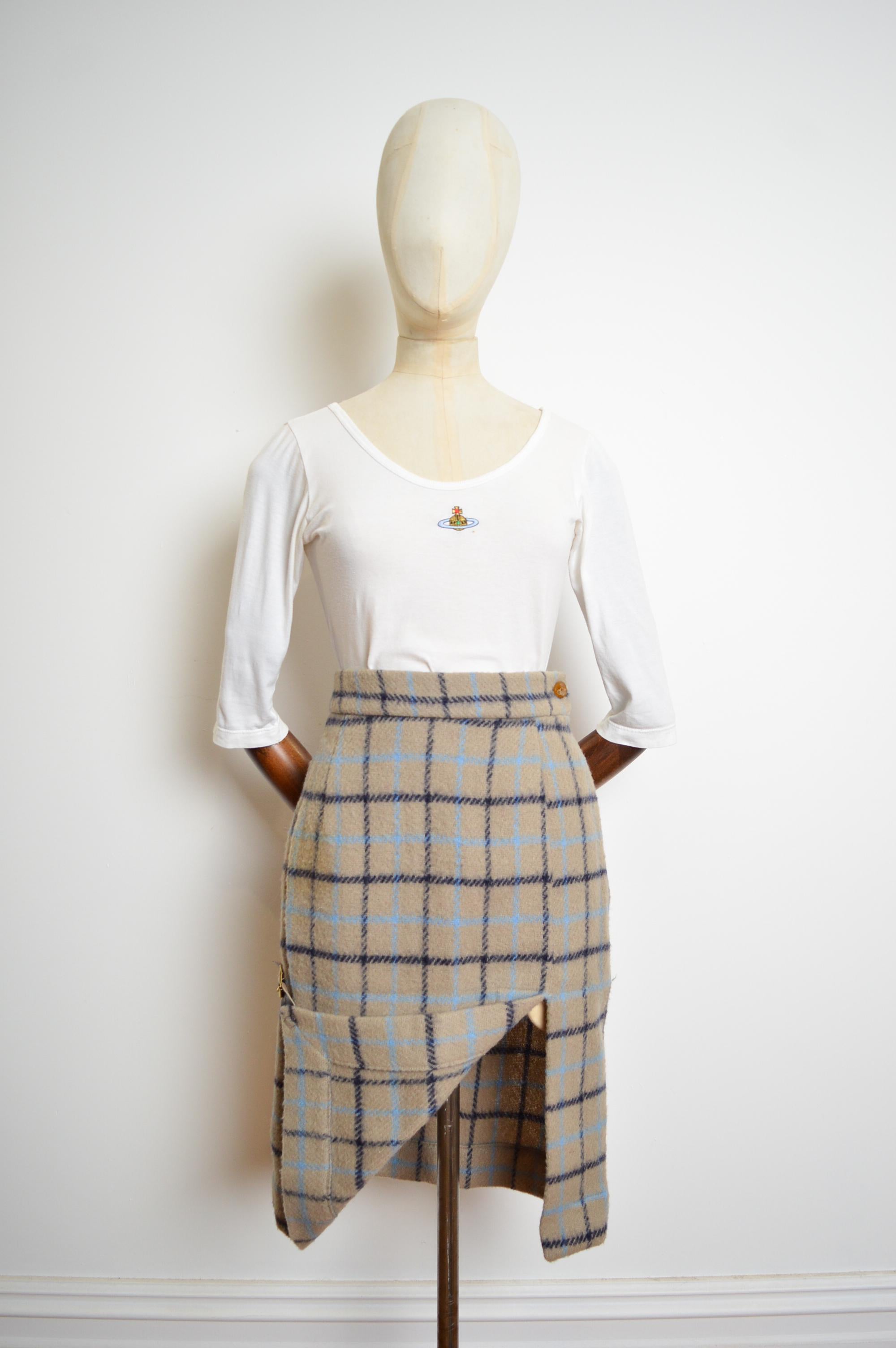 Gray A/W 1988 -1989 VIVIENNE WESTWOOD Time Machine Collection Blue Plaid Tartan skirt For Sale