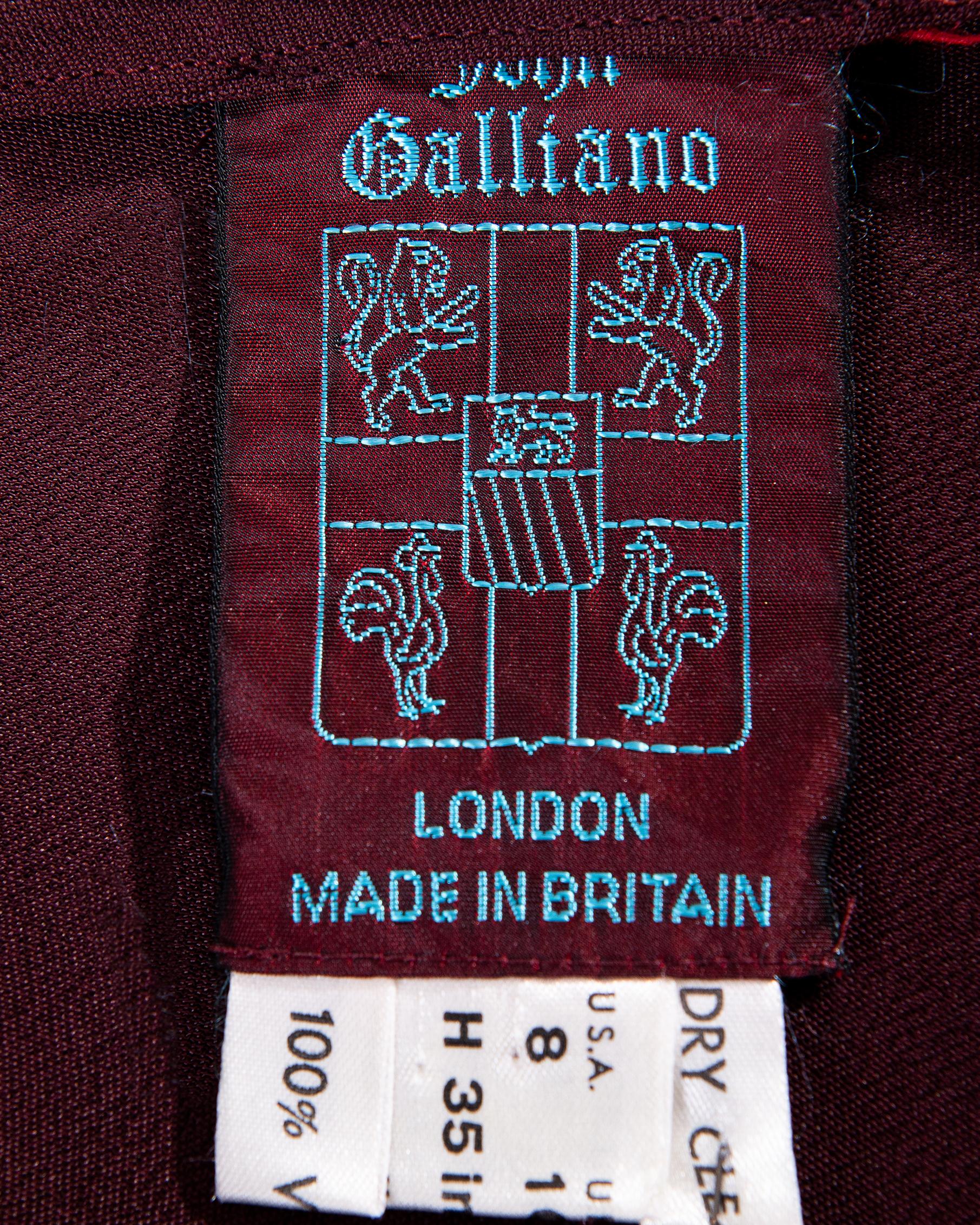 A/W 1988 John Galliano 'Hairclips' Collection Deep Burgundy Bias Cut Gown 8