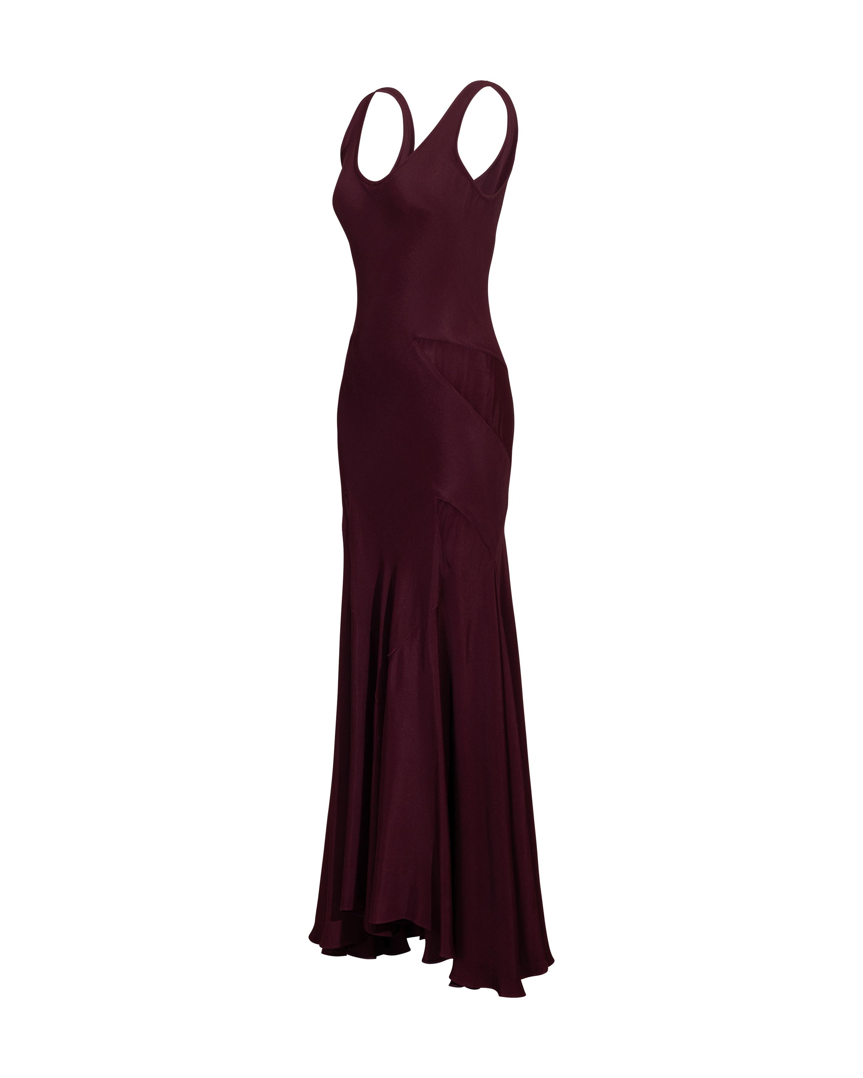 A/W 1988 John Galliano 'Hairclips' Collection Deep Burgundy Bias Cut Gown In Good Condition In North Hollywood, CA