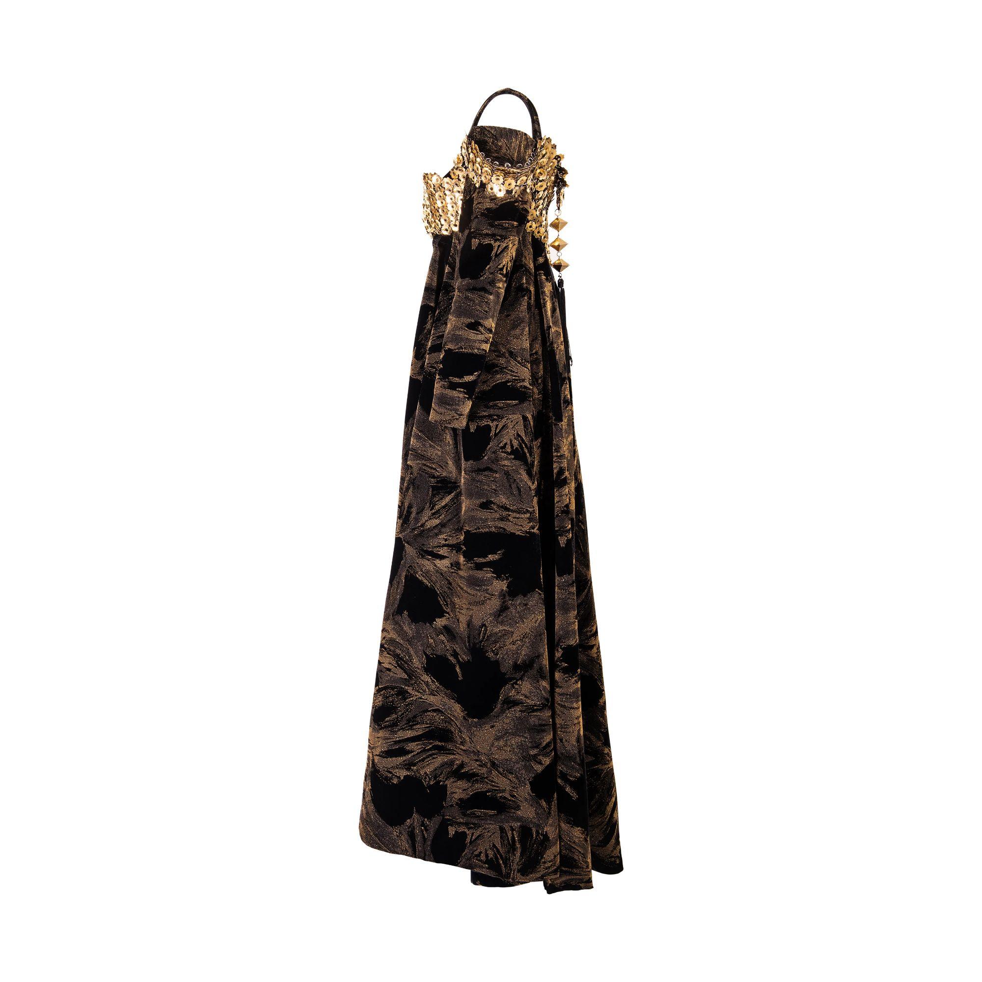 Black A/W 1988 Paco Rabanne Haute Couture Gold Chainmail Bustier Gown For Sale