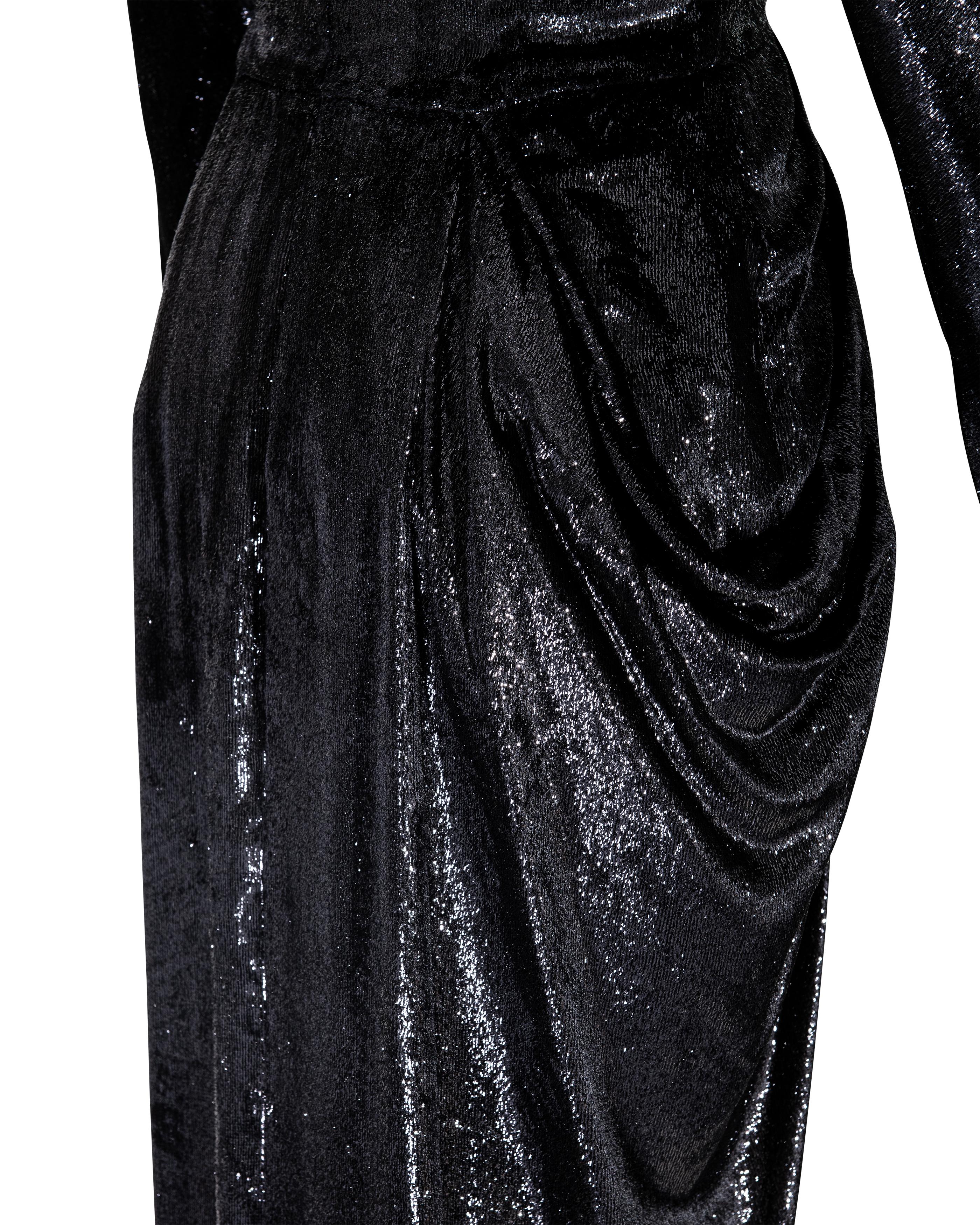 A/W 1989 Geoffrey Beene Black Lamé Long Sleeve Gown For Sale 7