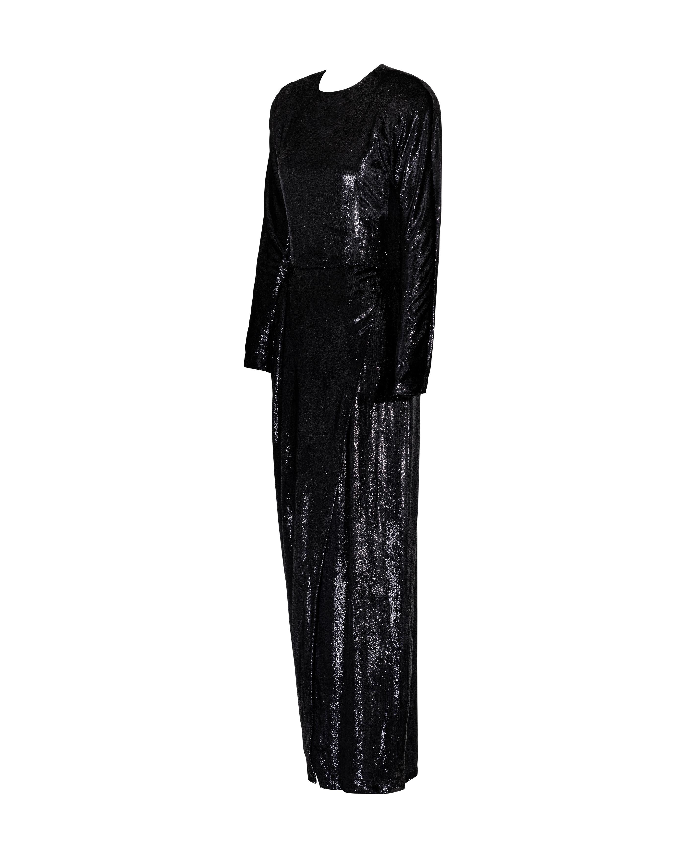 A/W 1989 Geoffrey Beene Black Lamé Long Sleeve Gown In Excellent Condition For Sale In North Hollywood, CA