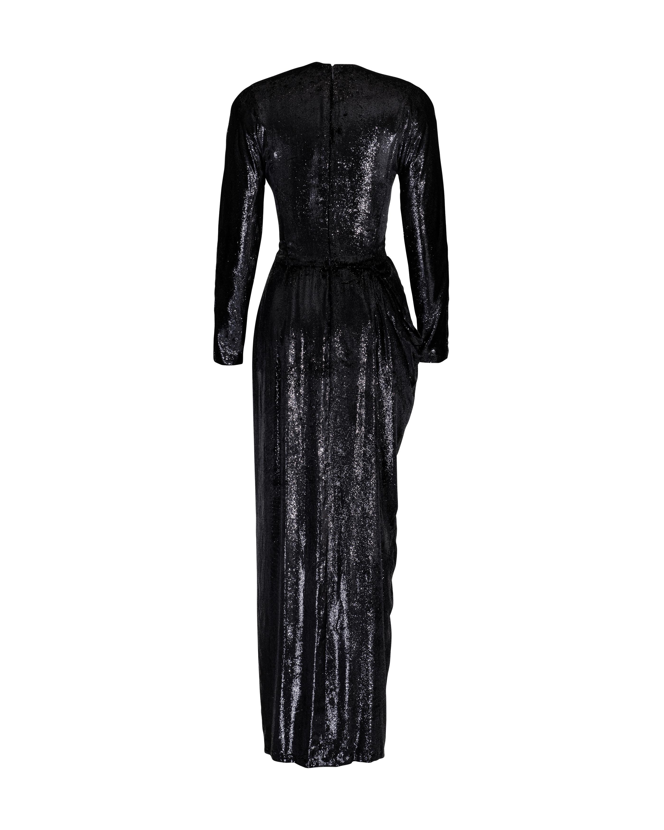 A/W 1989 Geoffrey Beene Black Lamé Long Sleeve Gown For Sale 1