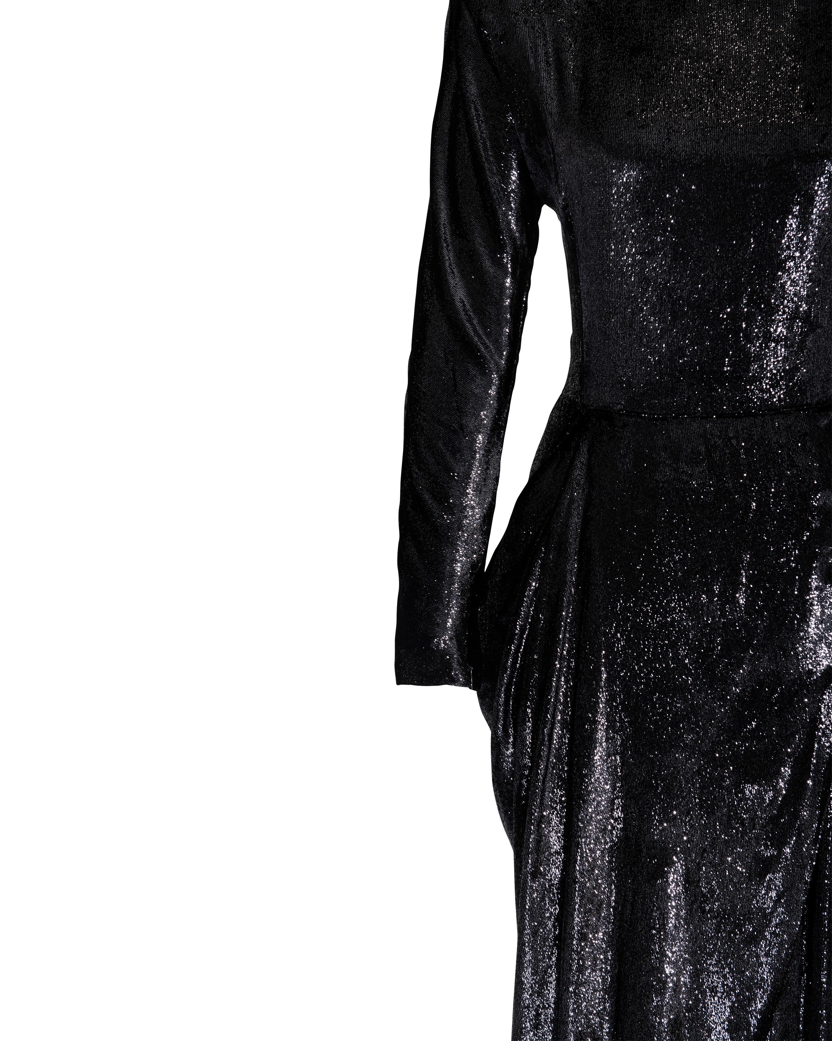 A/W 1989 Geoffrey Beene Black Lamé Long Sleeve Gown For Sale 5