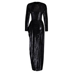A/W 1989 Geoffrey Beene Black Lamé Long Sleeve Gown