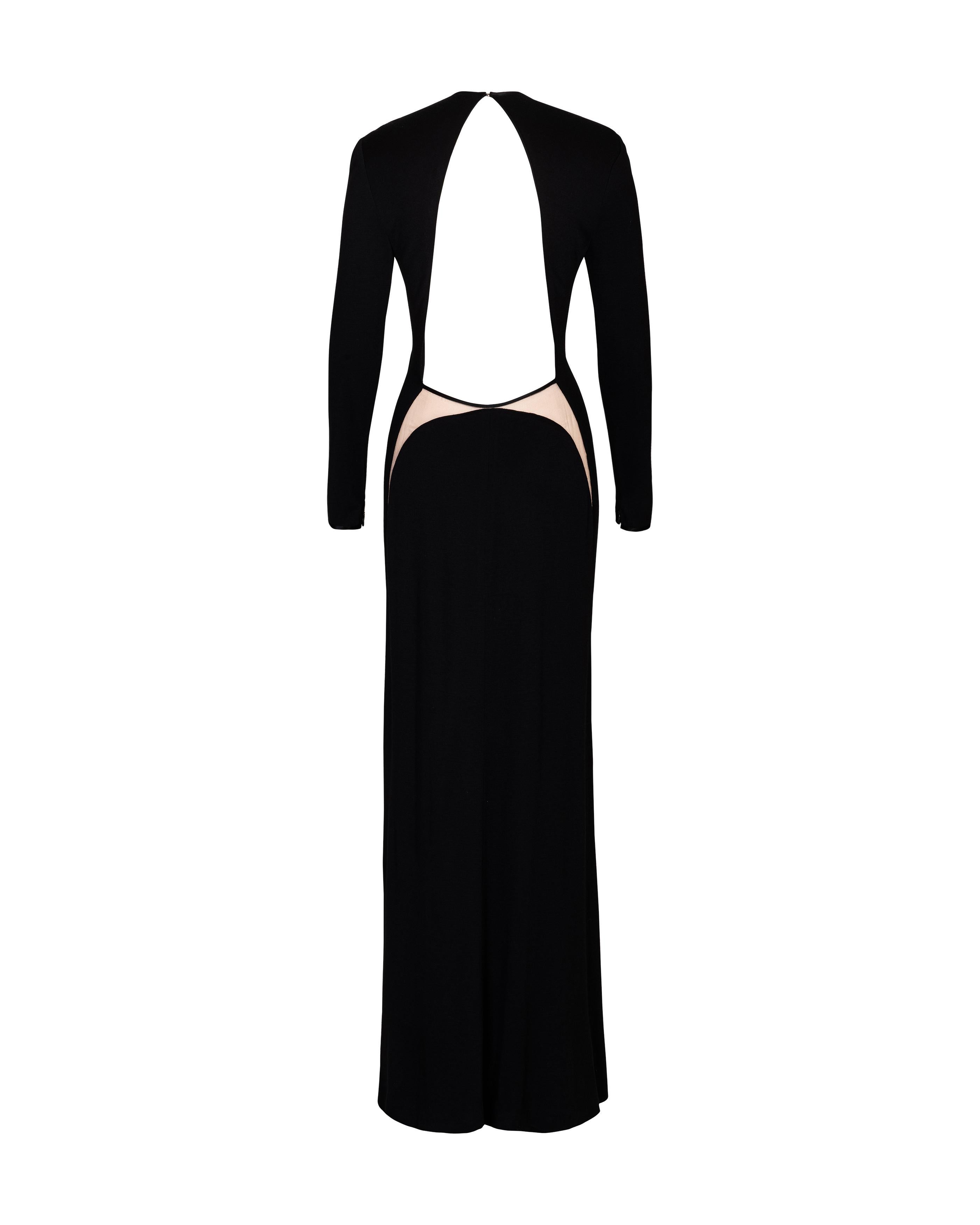 A/W 1989 Geoffrey Beene Black Long Sleeve Open-back Gown In Excellent Condition In North Hollywood, CA